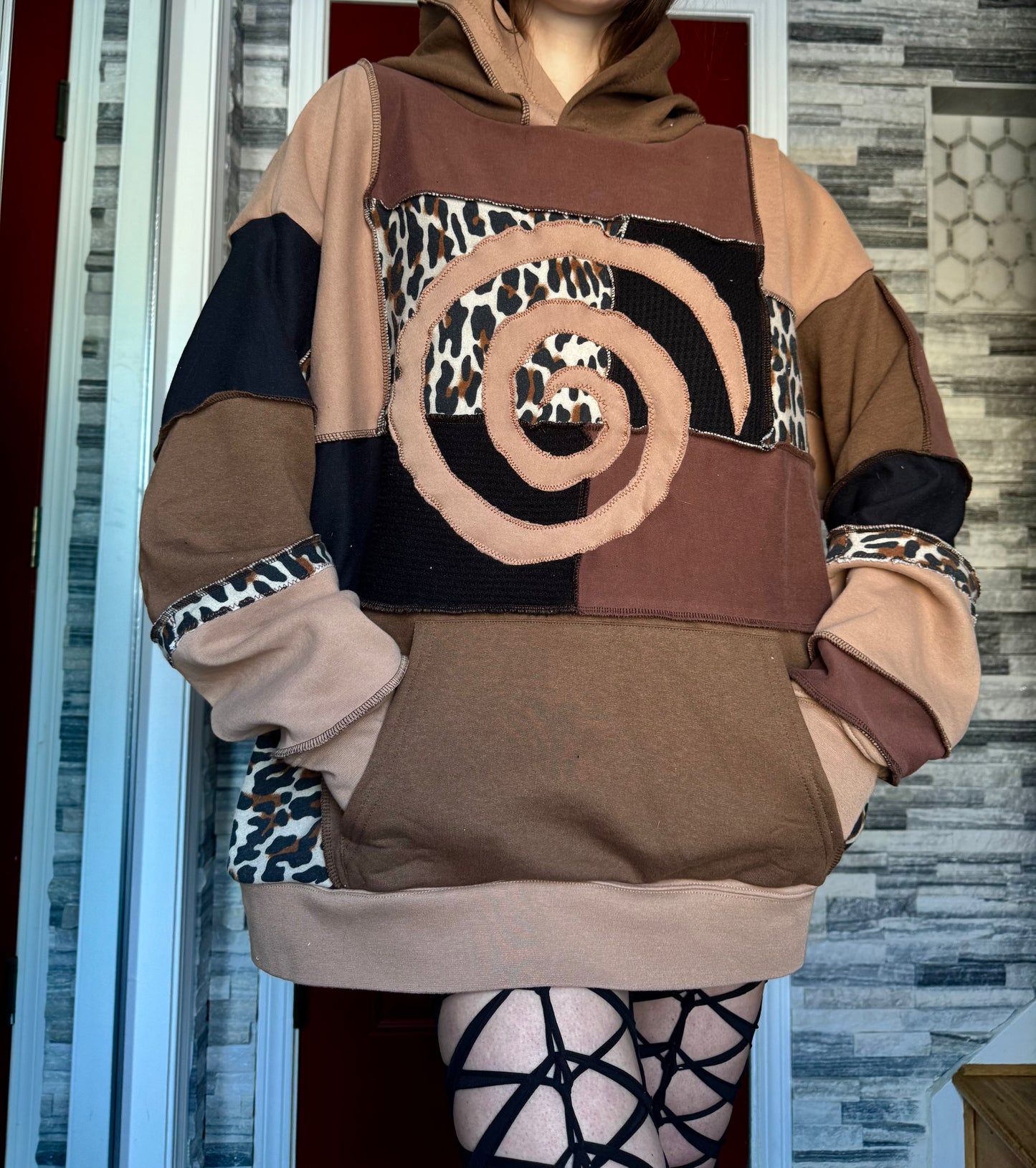 UPCYCLED LEOPARD PRINT PATCHWORK HOODIE