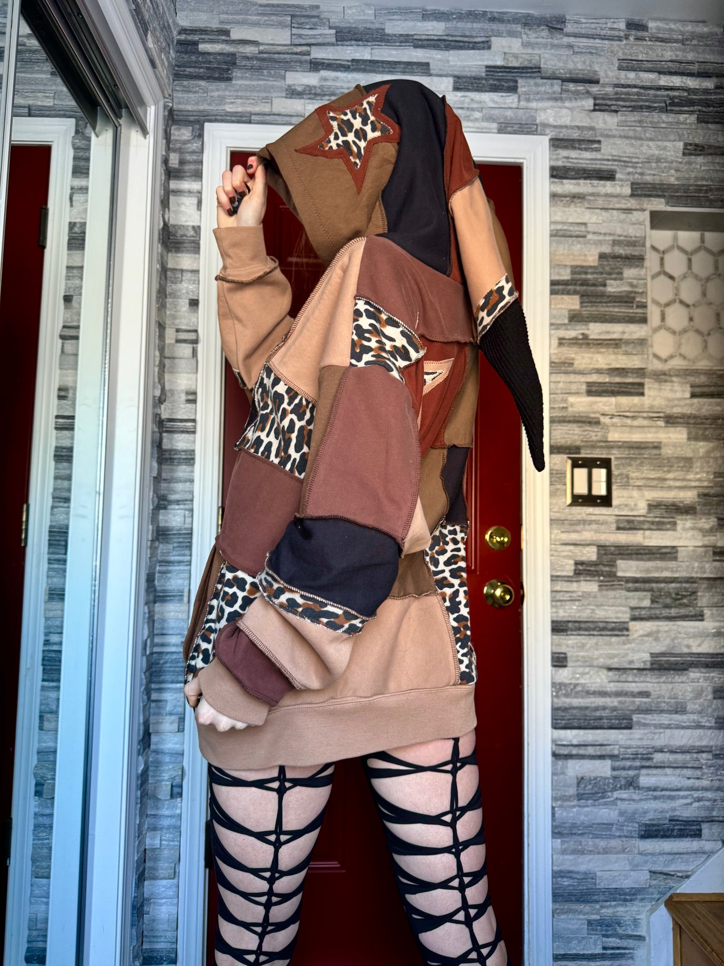 UPCYCLED LEOPARD PRINT PATCHWORK HOODIE