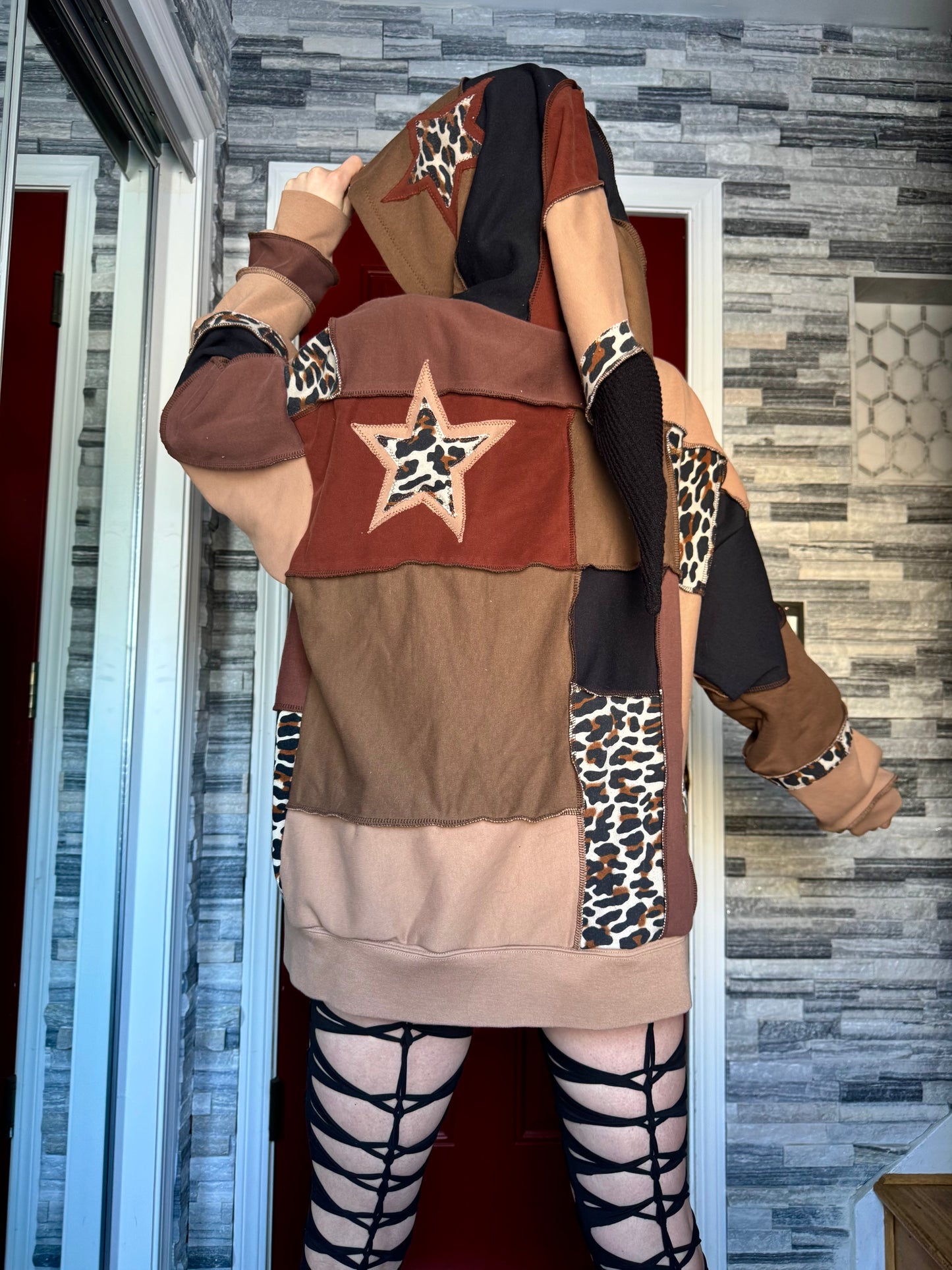 UPCYCLED LEOPARD PRINT PATCHWORK HOODIE