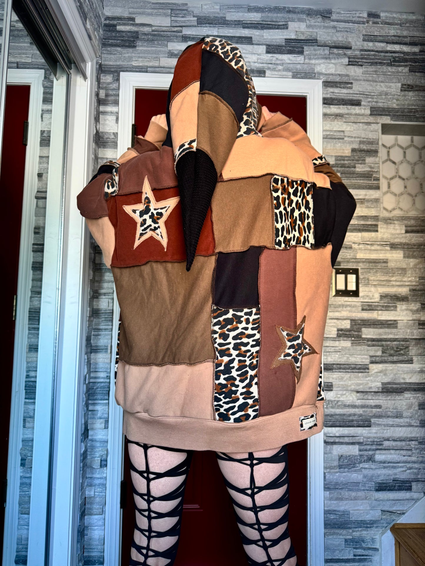 UPCYCLED LEOPARD PRINT PATCHWORK HOODIE