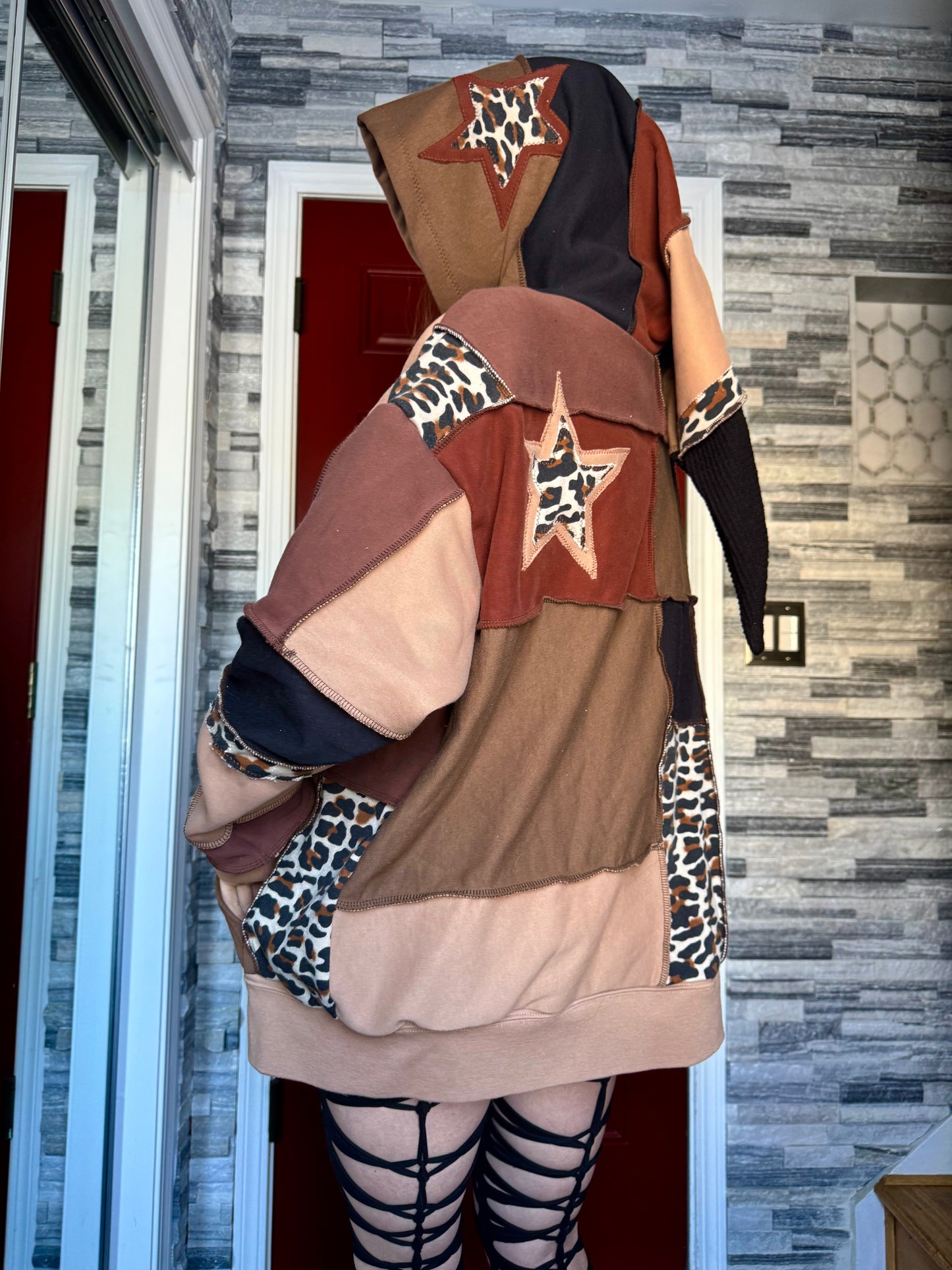 UPCYCLED LEOPARD PRINT PATCHWORK HOODIE