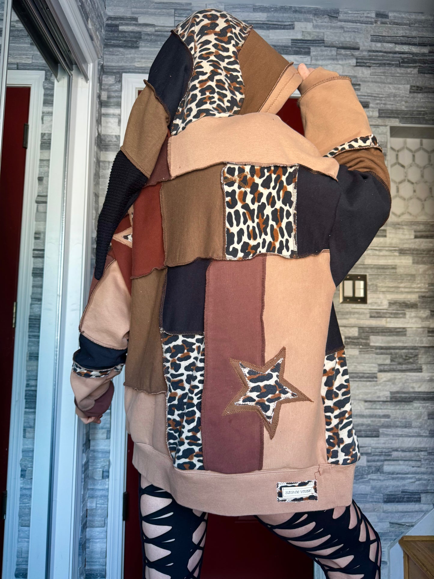 UPCYCLED LEOPARD PRINT PATCHWORK HOODIE