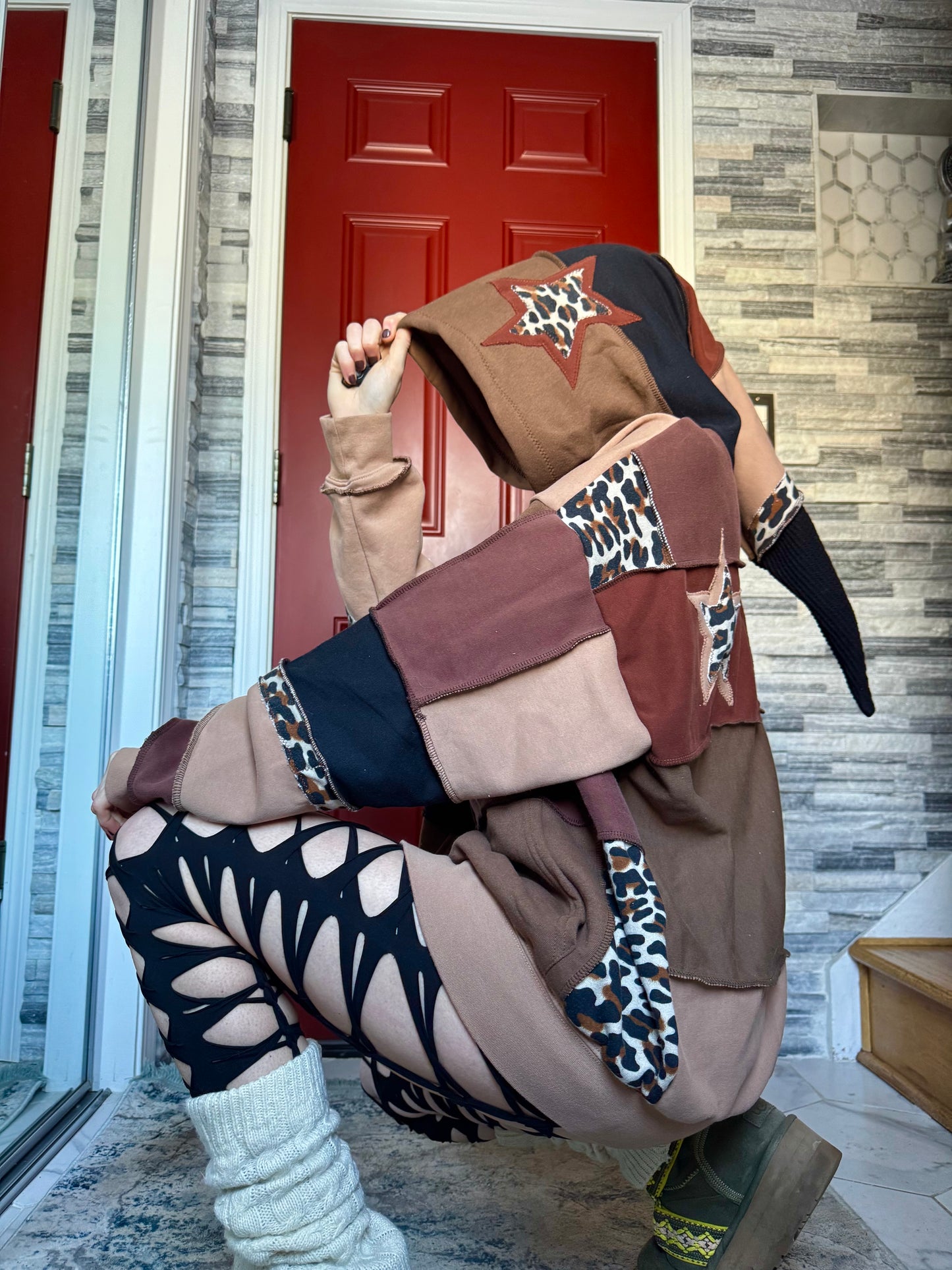 UPCYCLED LEOPARD PRINT PATCHWORK HOODIE