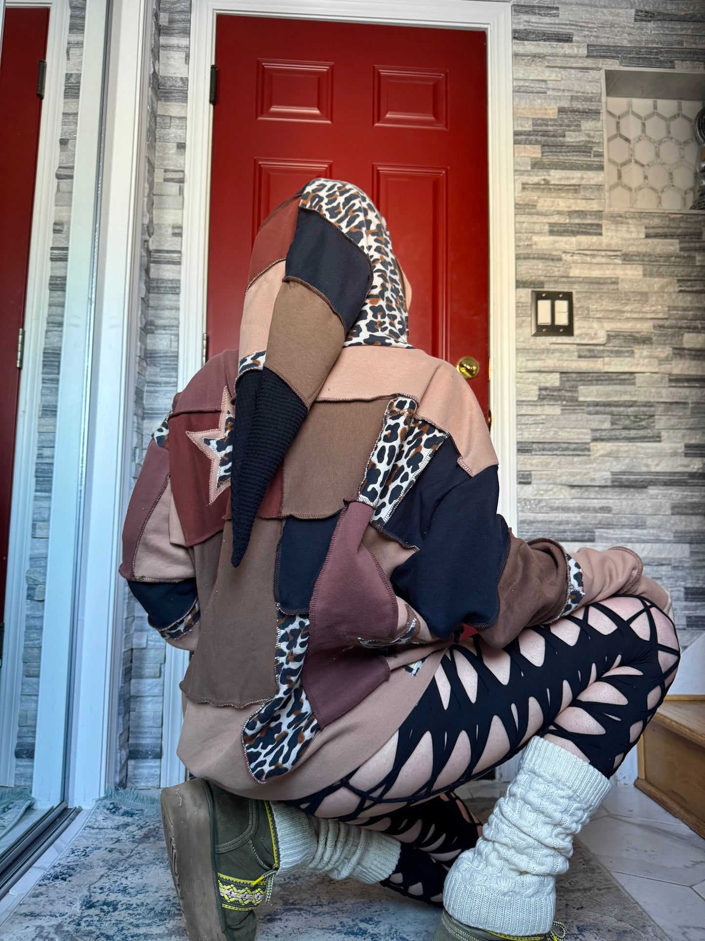 UPCYCLED LEOPARD PRINT PATCHWORK HOODIE