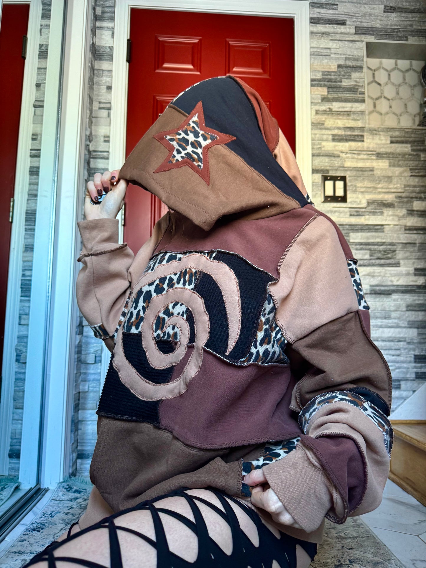 UPCYCLED LEOPARD PRINT PATCHWORK HOODIE