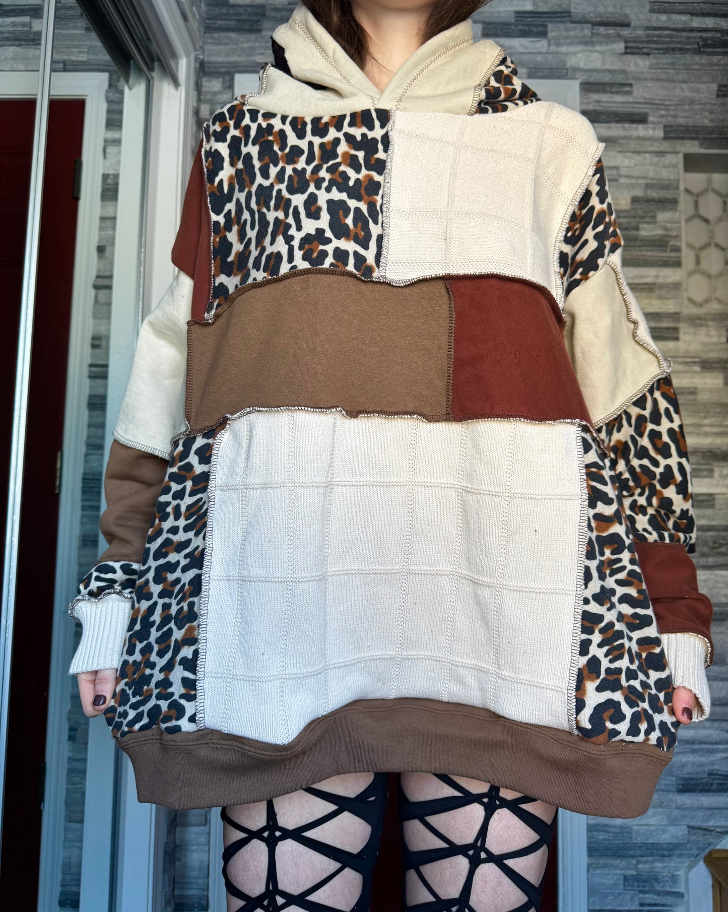 UPCYCLED LEOPARD PATCHWORK HOODIE