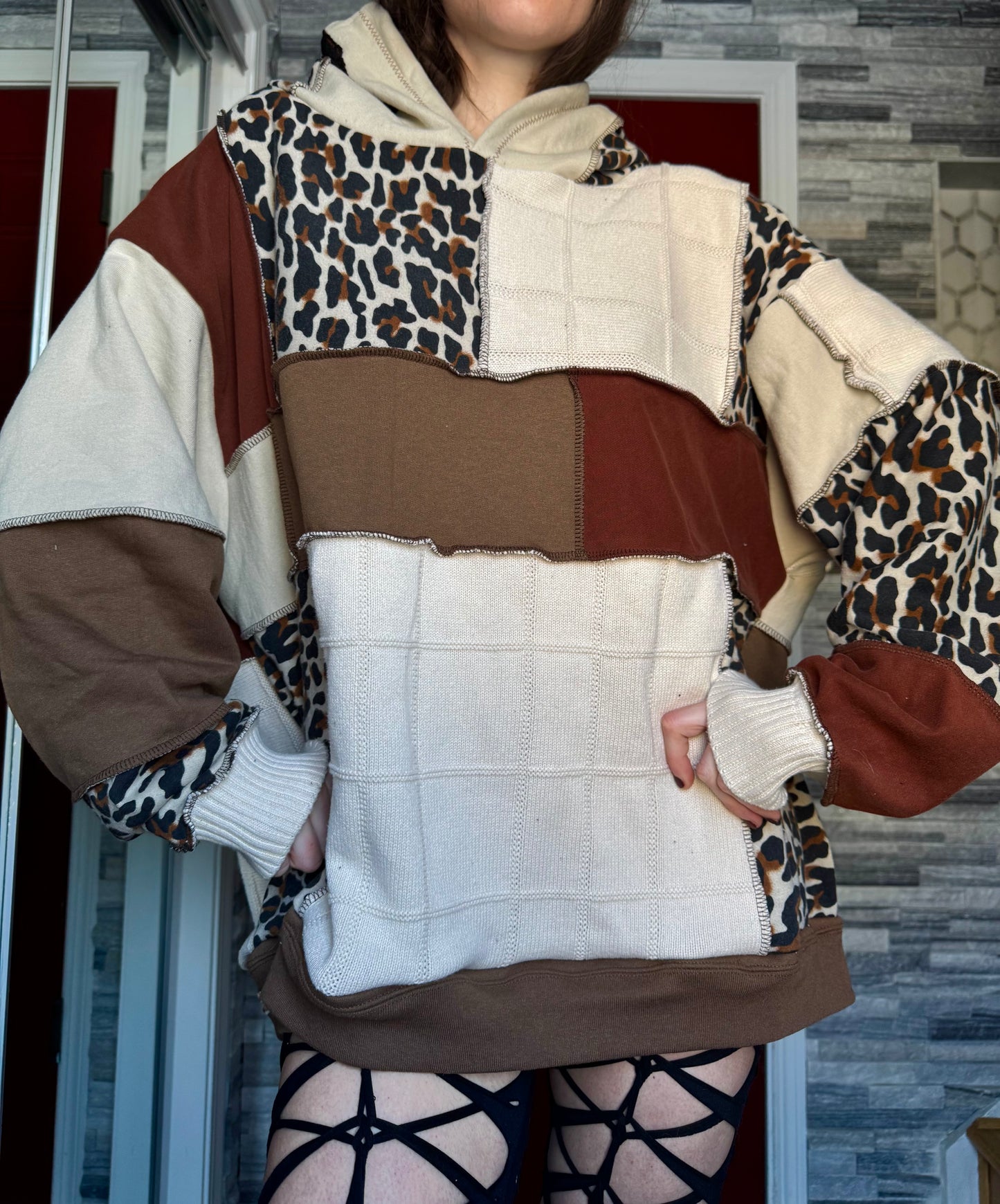UPCYCLED LEOPARD PATCHWORK HOODIE