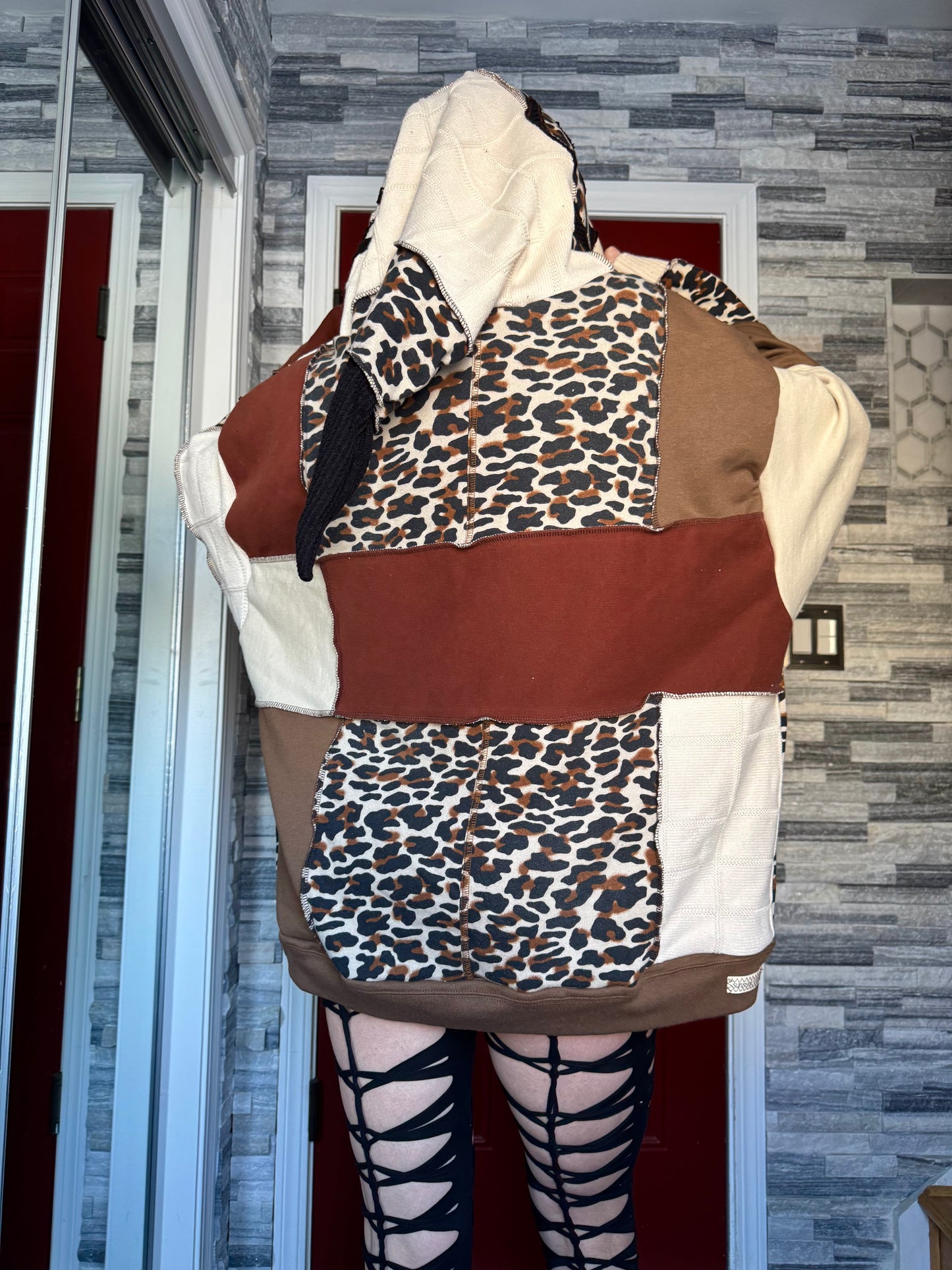 UPCYCLED LEOPARD PATCHWORK HOODIE
