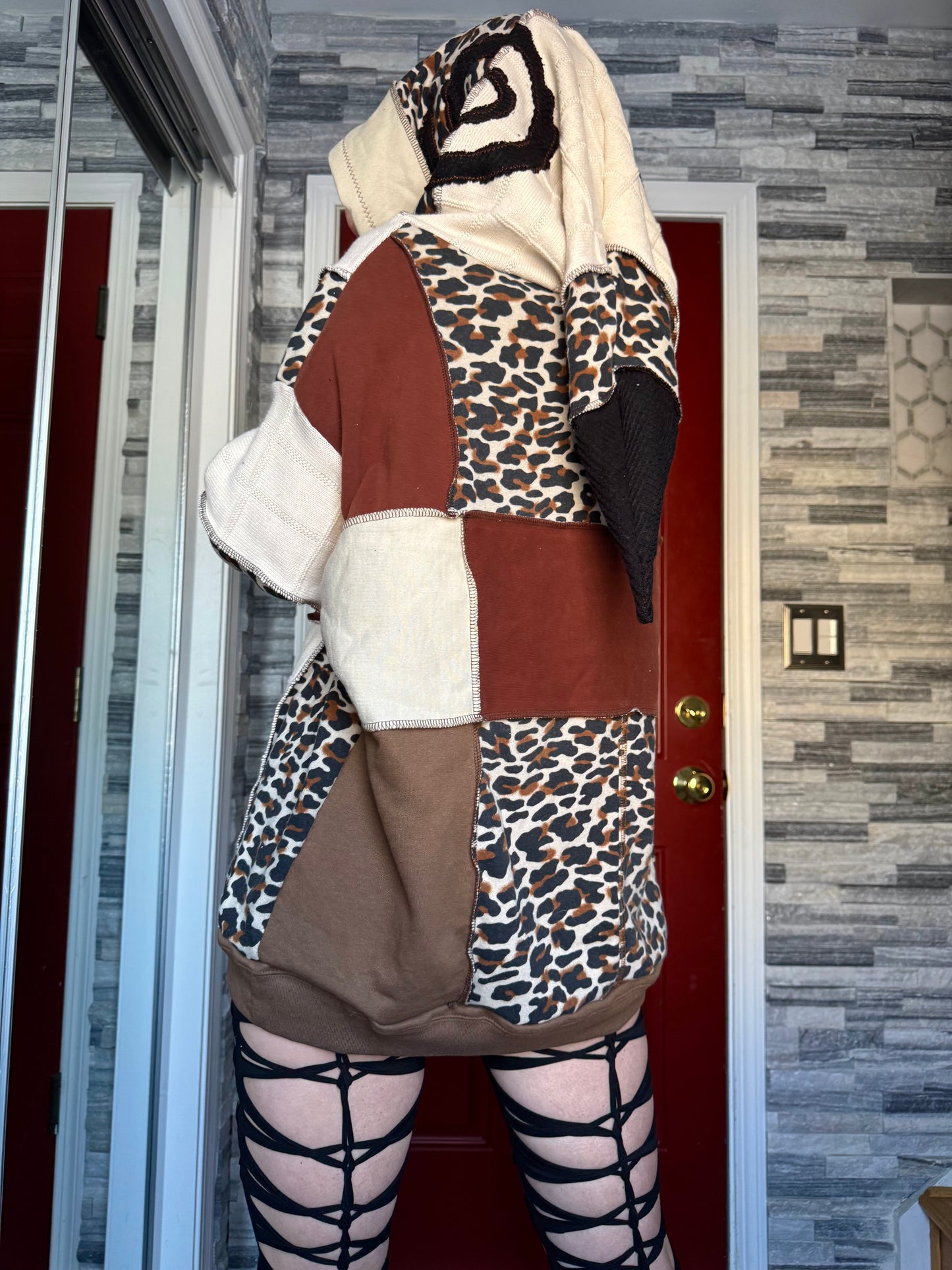 UPCYCLED LEOPARD PATCHWORK HOODIE