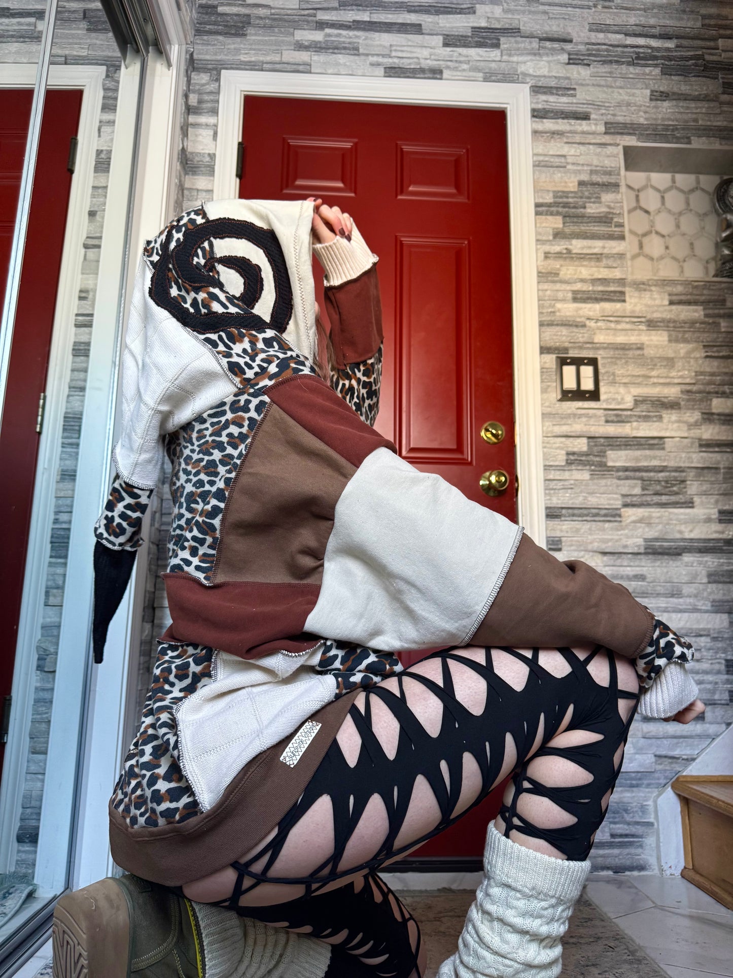 UPCYCLED LEOPARD PATCHWORK HOODIE