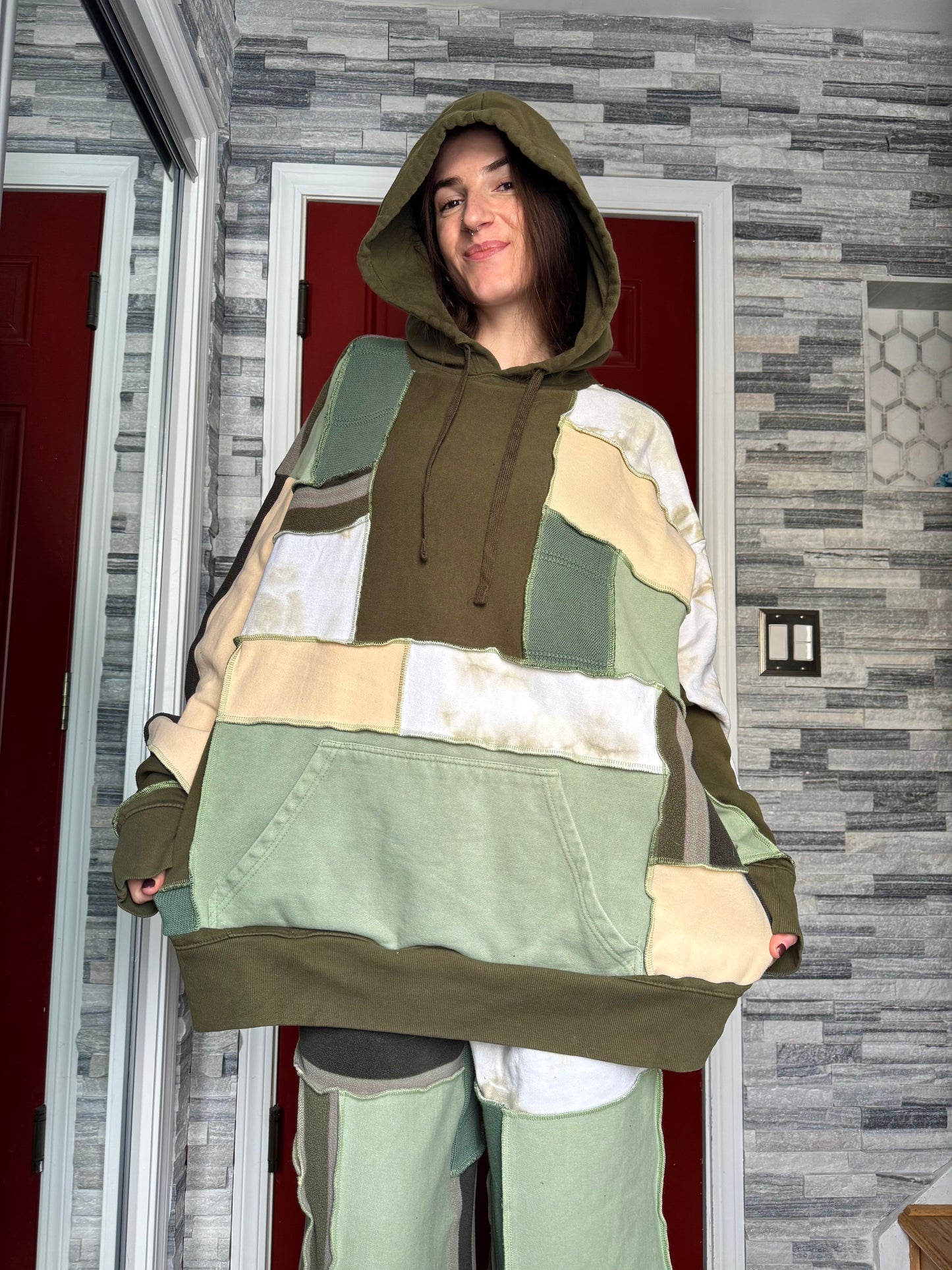 MOSS UPCYCLED PATCHWORK HOODIE