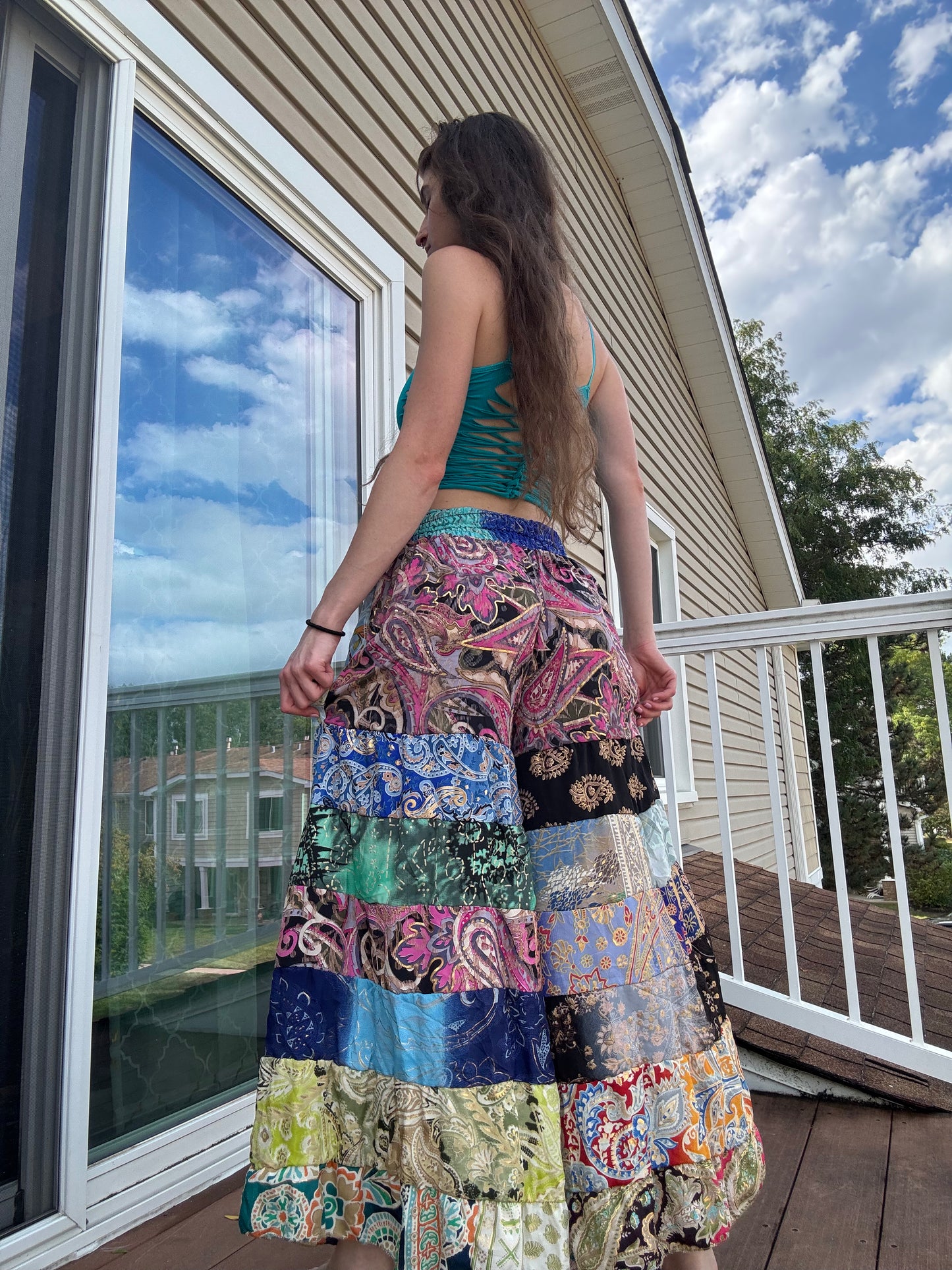LIGHT BLUE FLORAL WIDE LEG BOHO PANTS