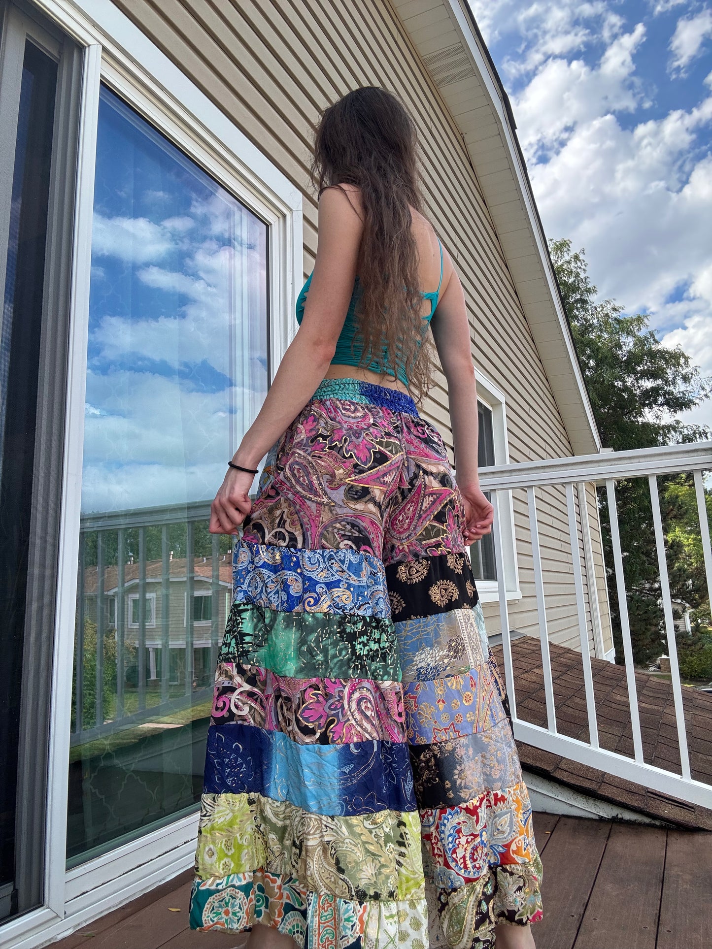 LIGHT BLUE FLORAL WIDE LEG BOHO PANTS