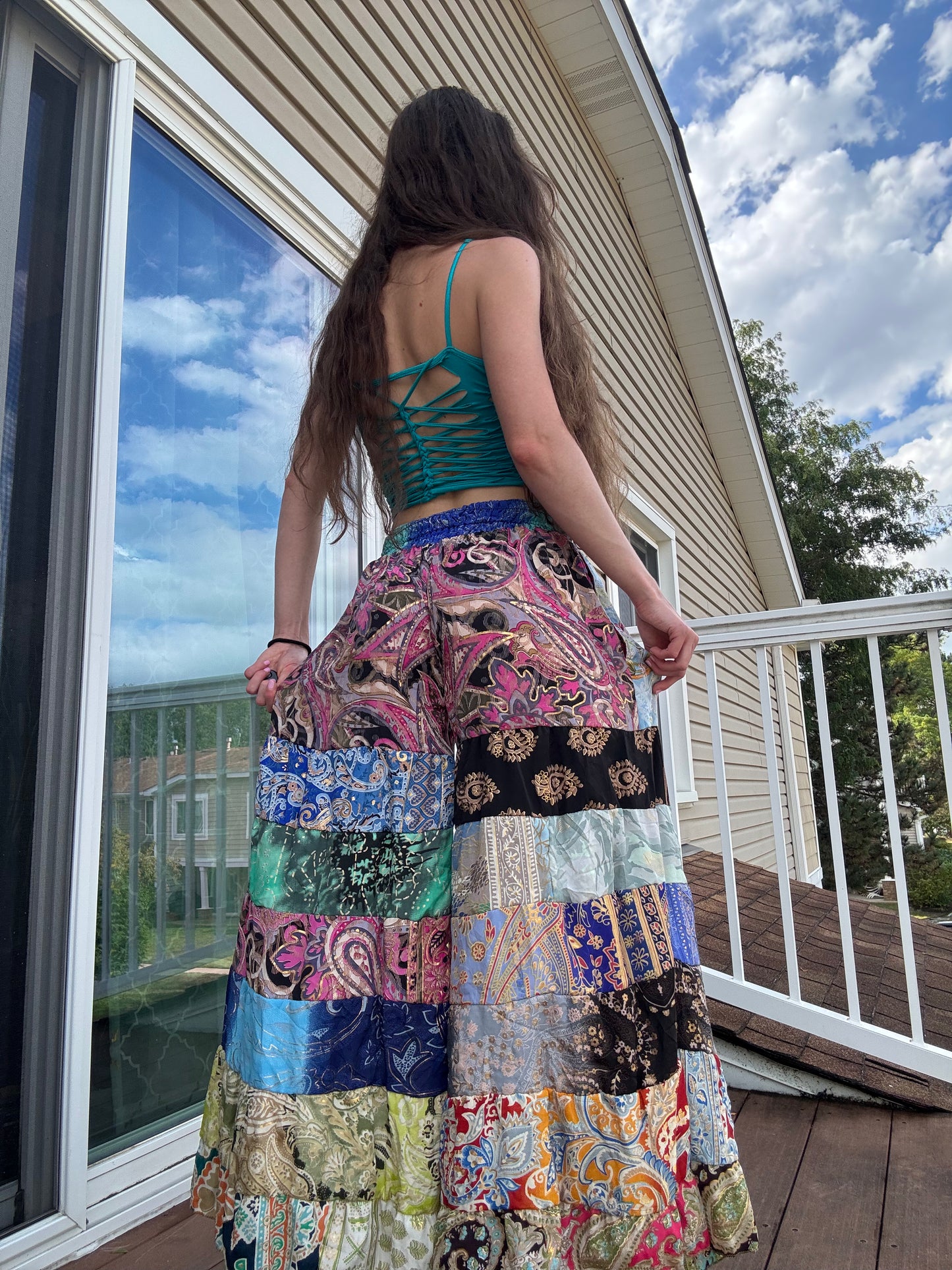 LIGHT BLUE FLORAL WIDE LEG BOHO PANTS