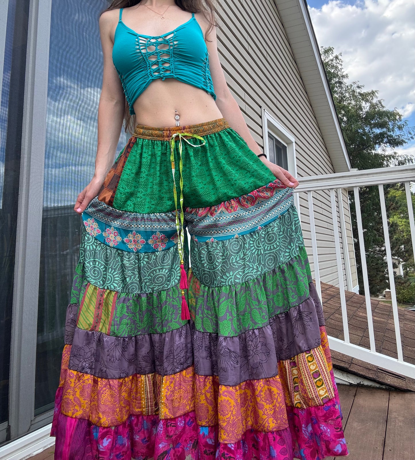 GREEN TONES FUNKY WIDE LEG BOHO PANTS