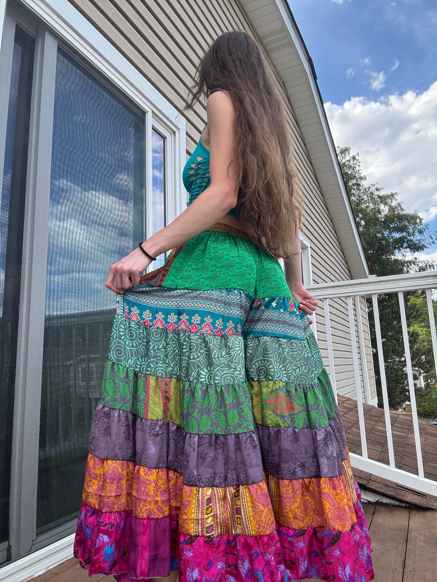 GREEN TONES FUNKY WIDE LEG BOHO PANTS