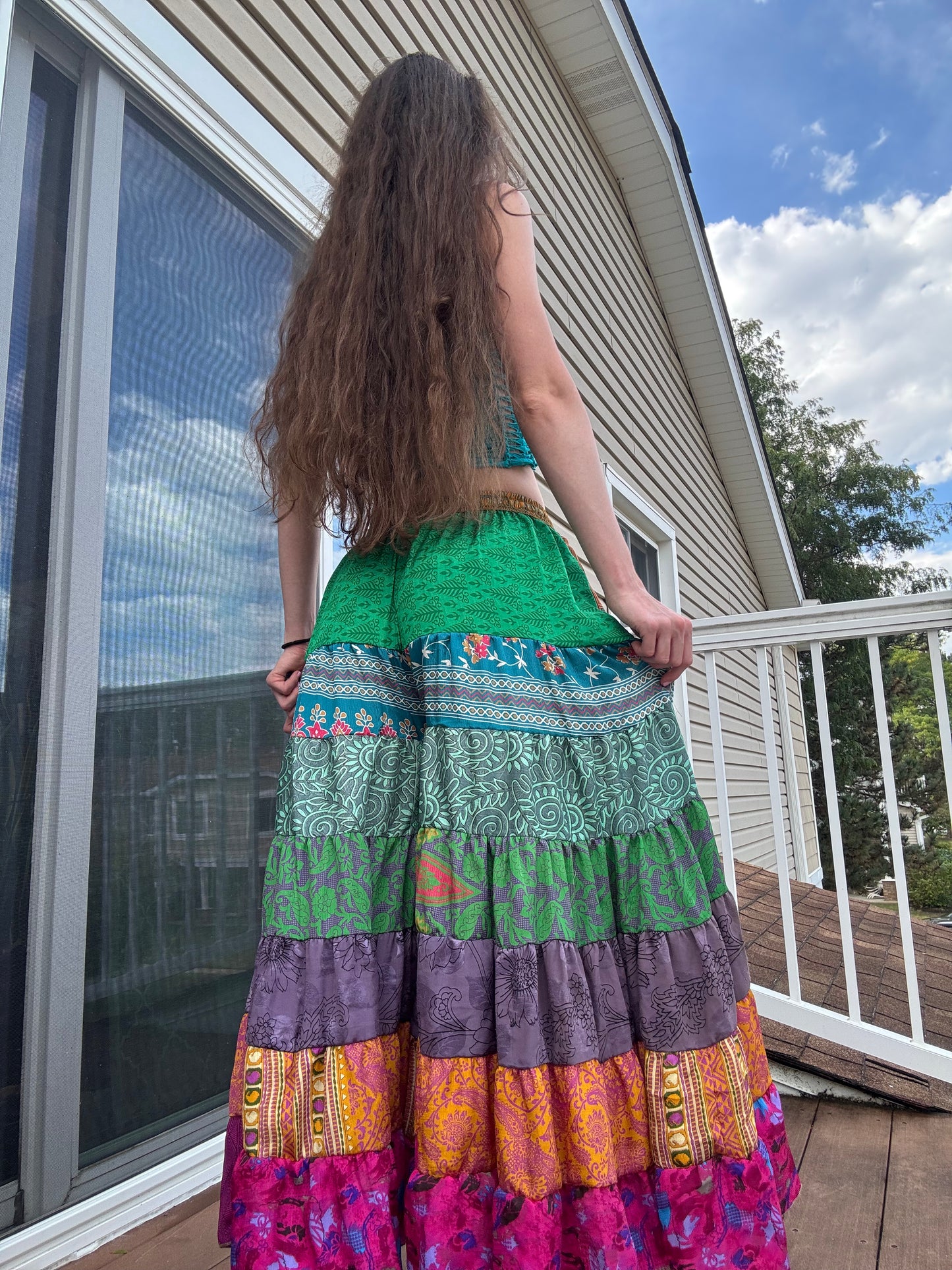 GREEN TONES FUNKY WIDE LEG BOHO PANTS