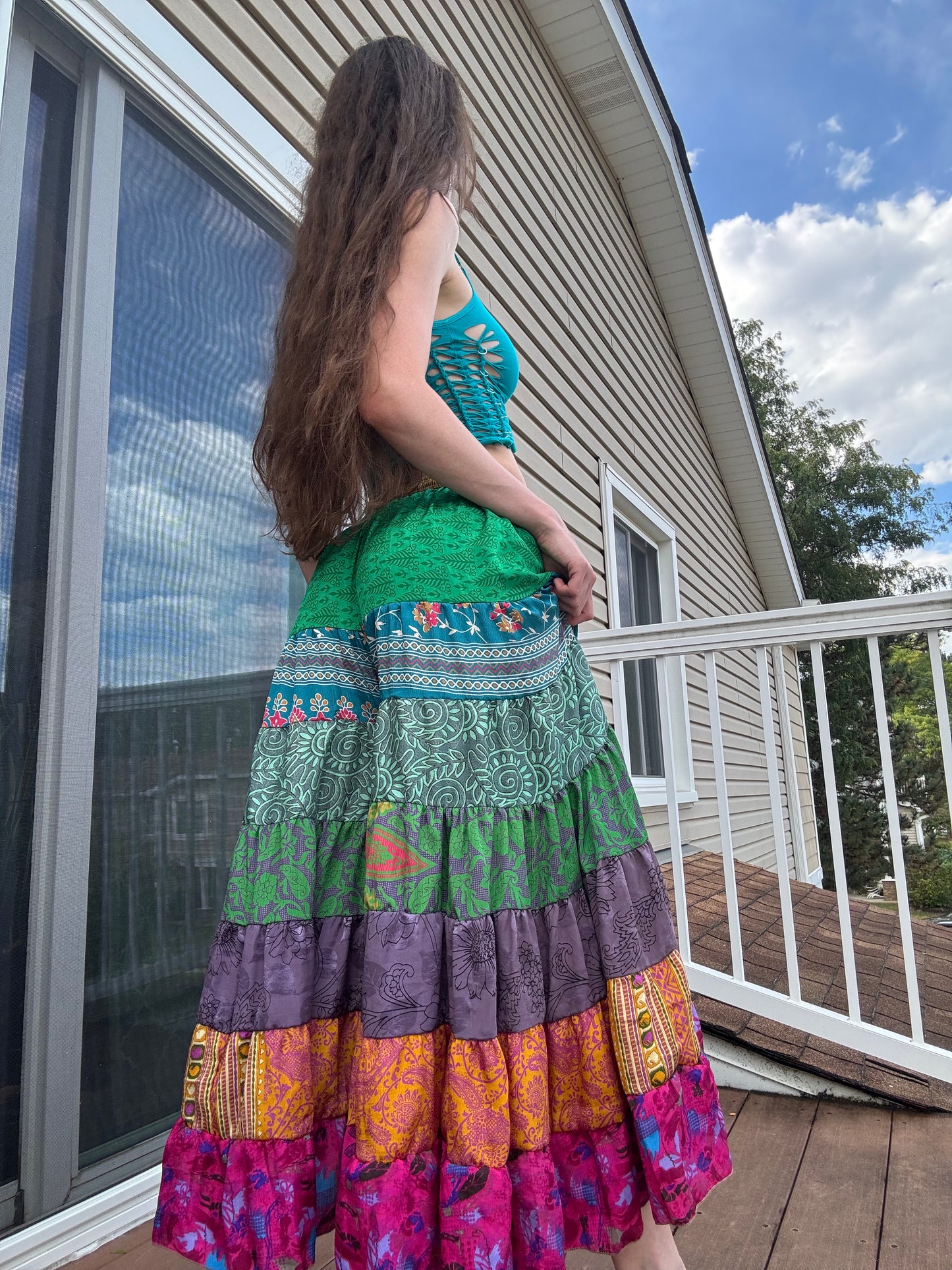 GREEN TONES FUNKY WIDE LEG BOHO PANTS