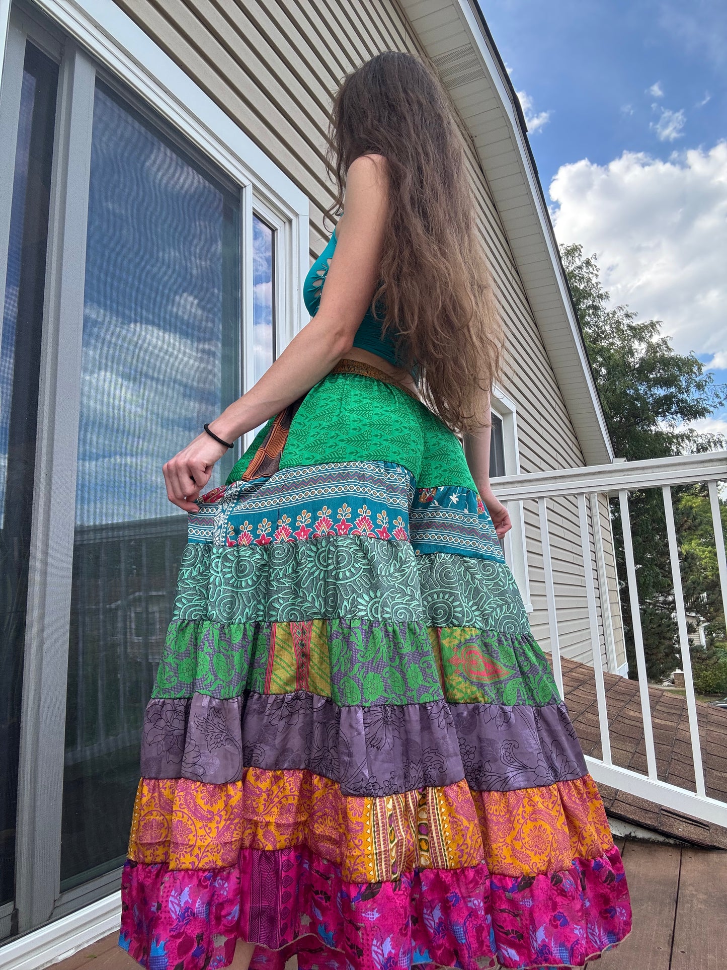 GREEN TONES FUNKY WIDE LEG BOHO PANTS