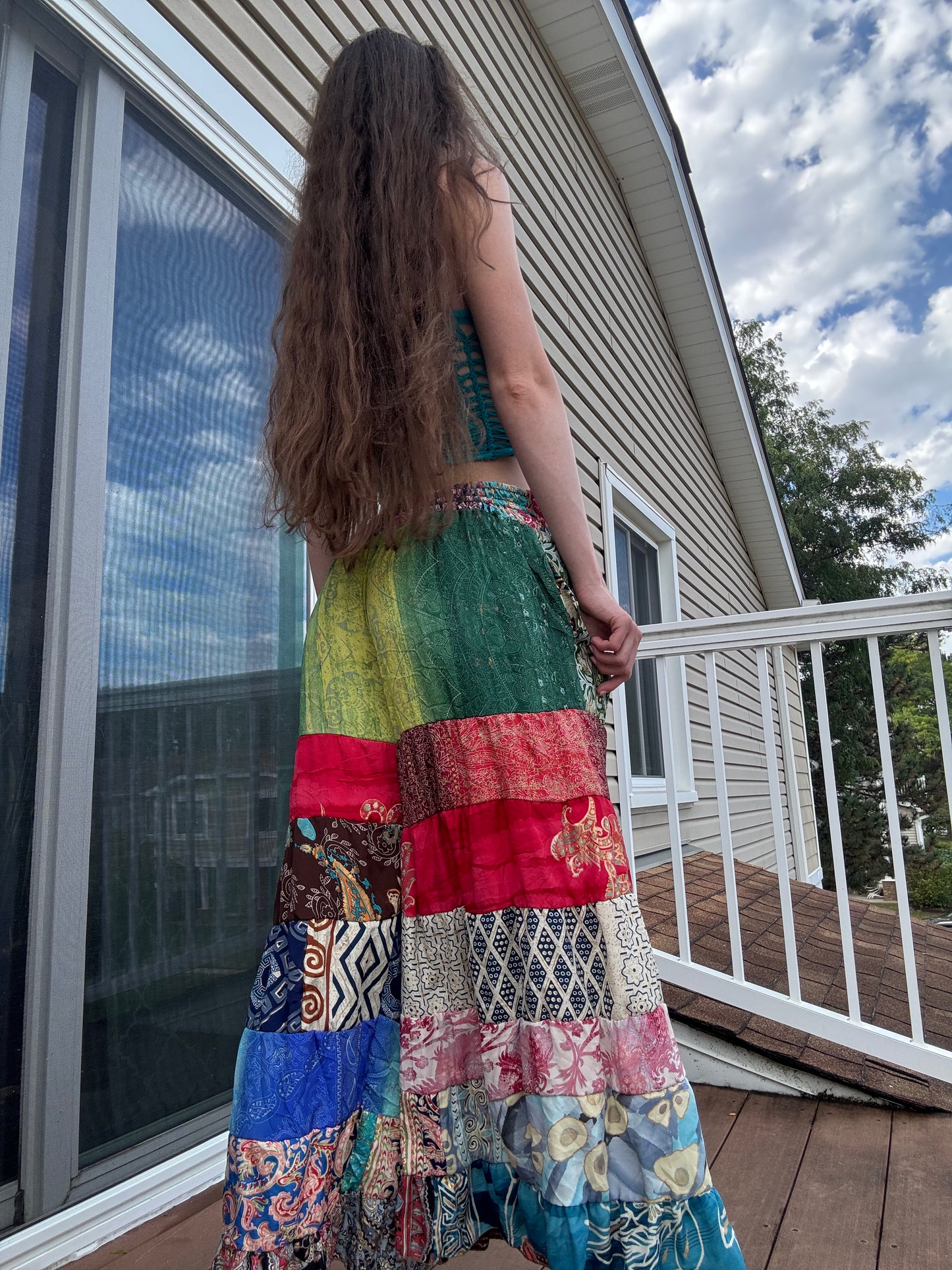 GREEN PAISLEY TONES FUNKY WIDE LEG BOHO PANTS