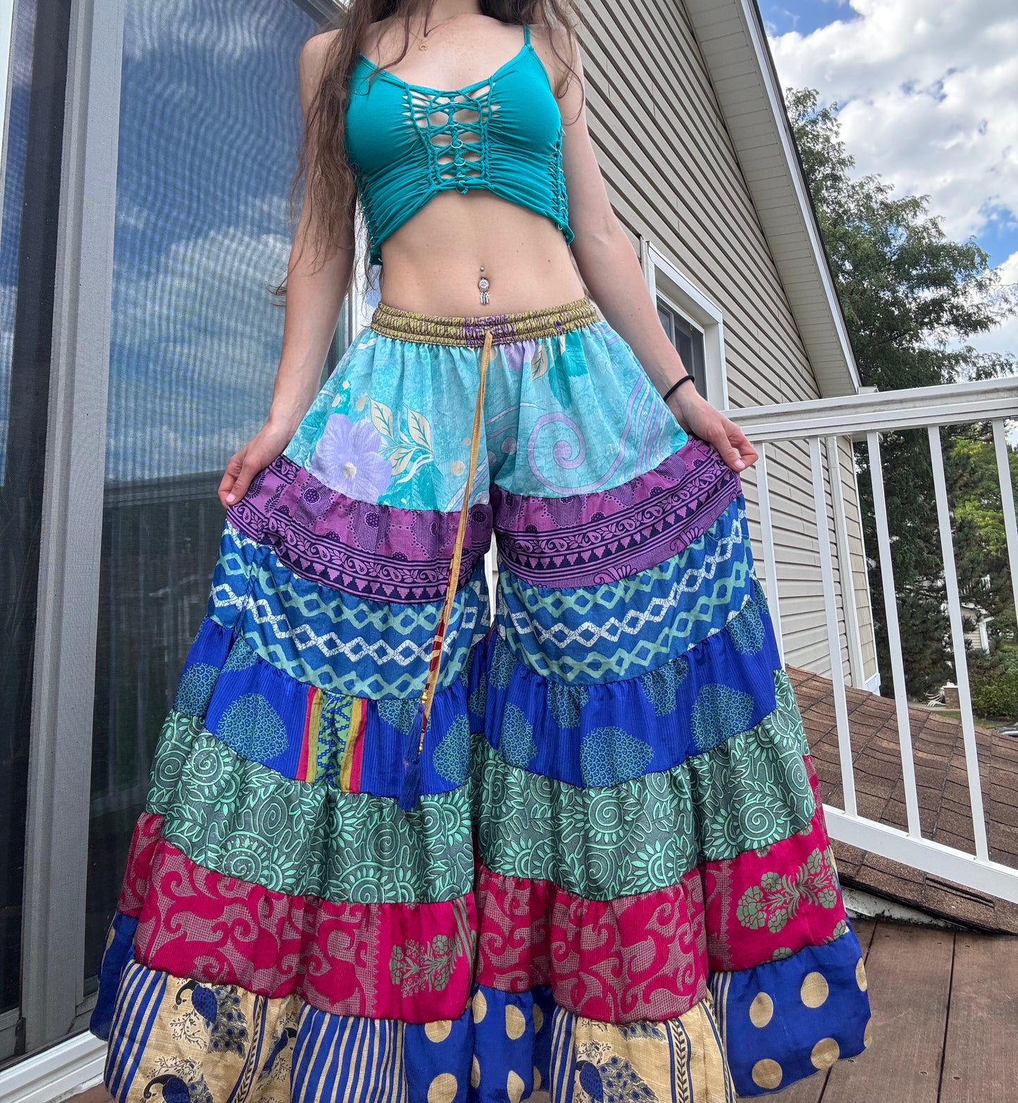 BLUE TONES FUNKY WIDE LEG BOHO PANTS
