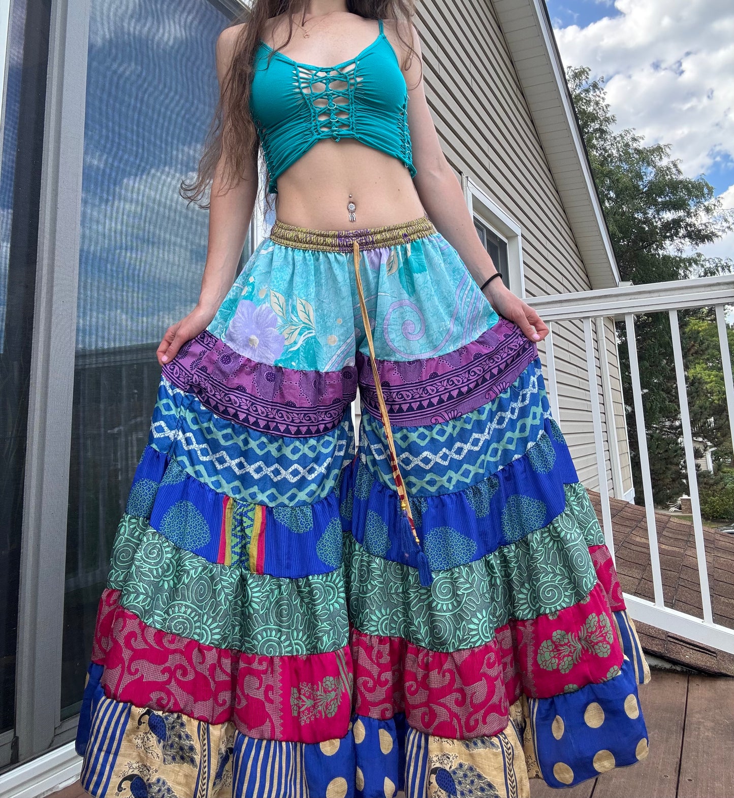 BLUE TONES FUNKY WIDE LEG BOHO PANTS