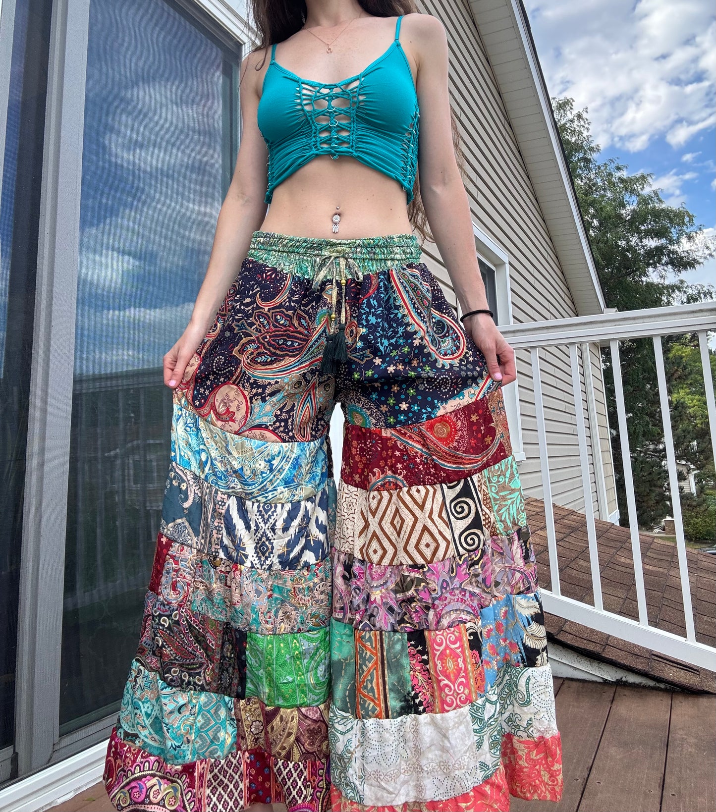 PATTERNED FUNKY WIDE LEG BOHO PANTS