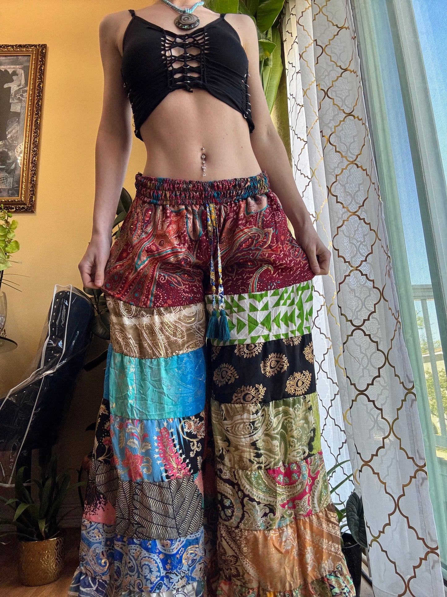 BURGUNDY TONES FUNKY WIDE LEG BOHO PANTS