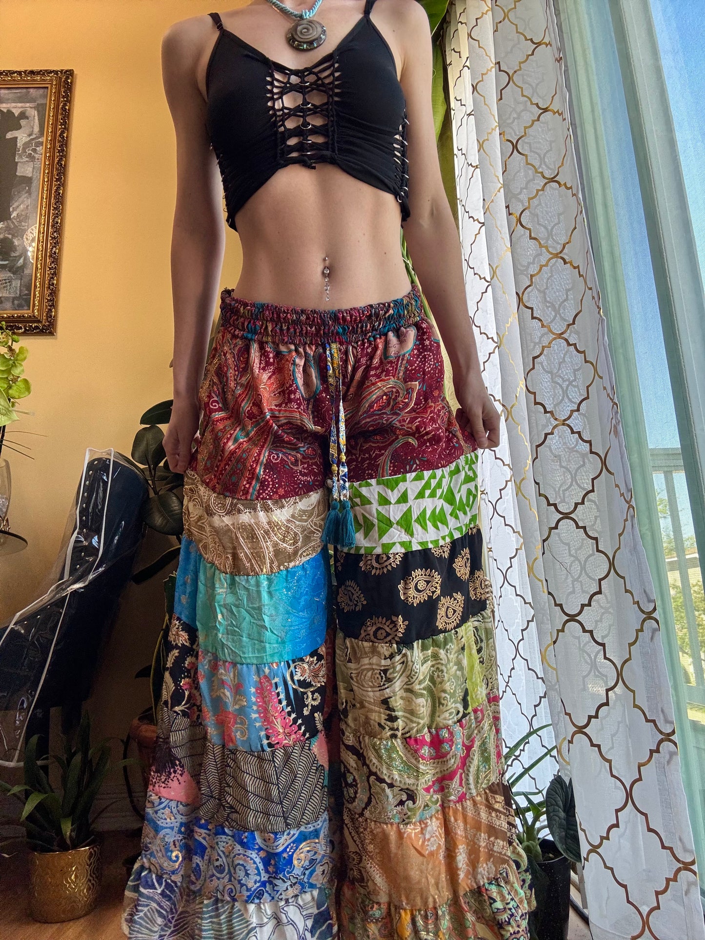 BURGUNDY TONES FUNKY WIDE LEG BOHO PANTS