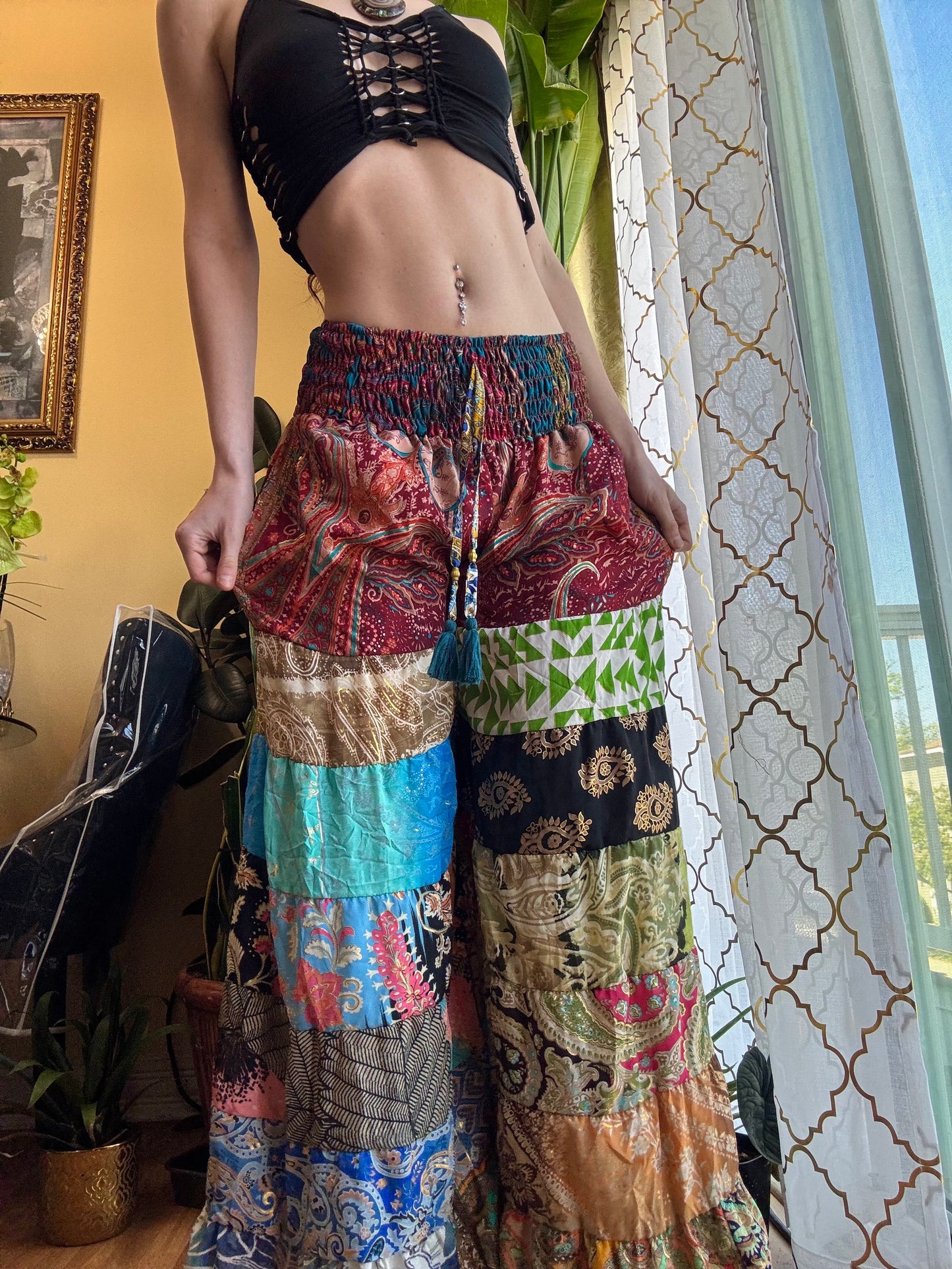 BURGUNDY TONES FUNKY WIDE LEG BOHO PANTS