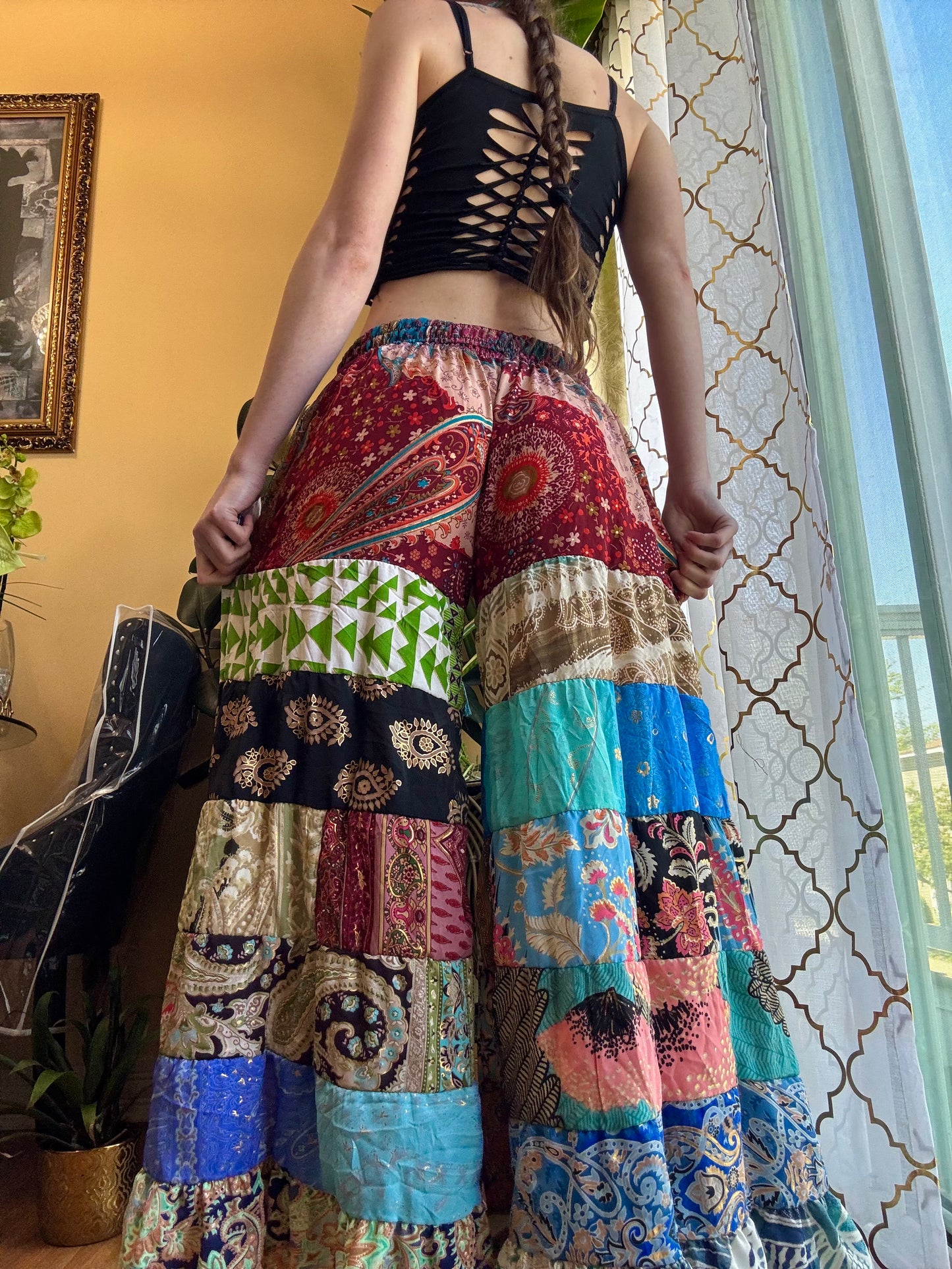 BURGUNDY TONES FUNKY WIDE LEG BOHO PANTS