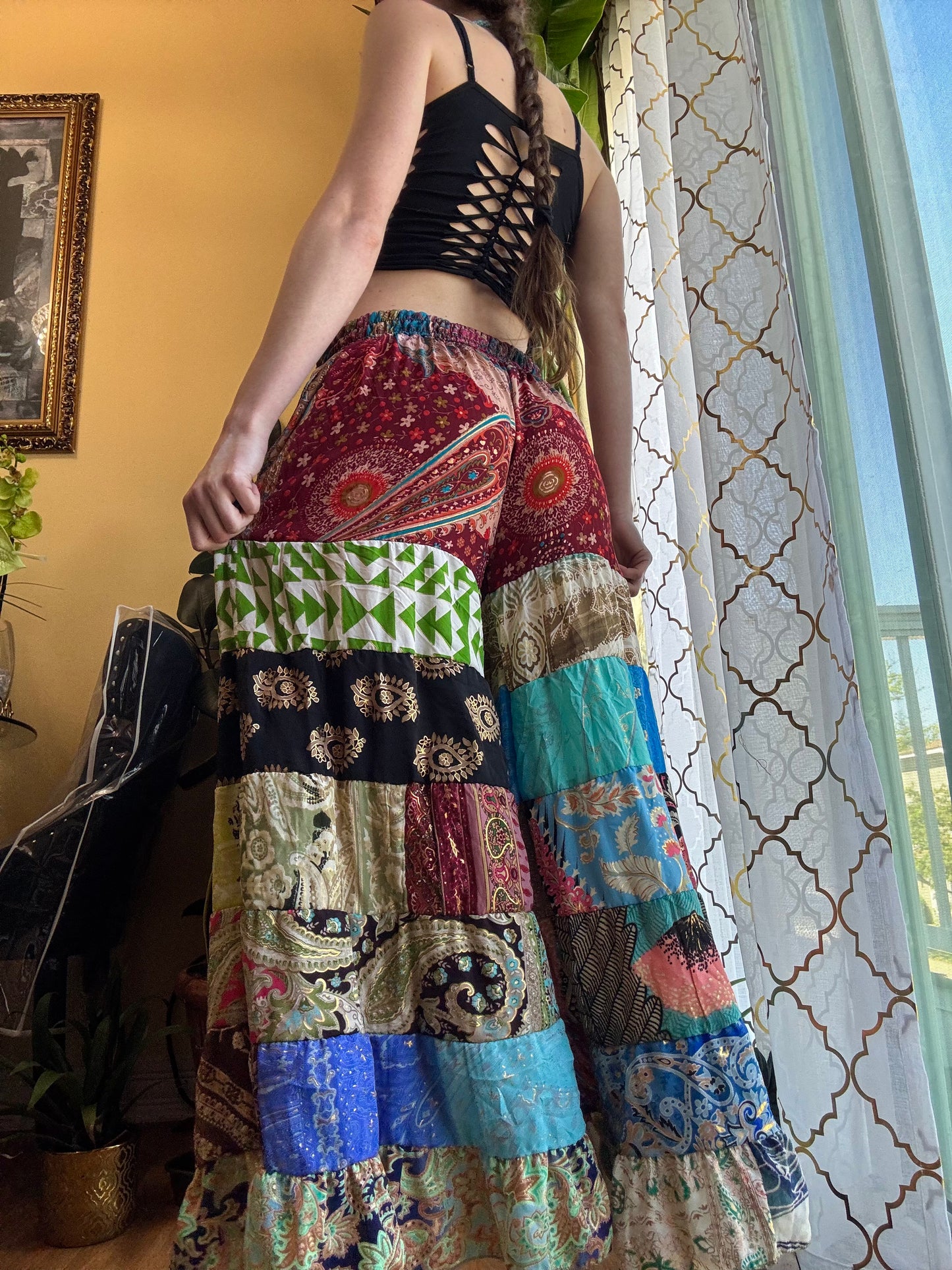 BURGUNDY TONES FUNKY WIDE LEG BOHO PANTS