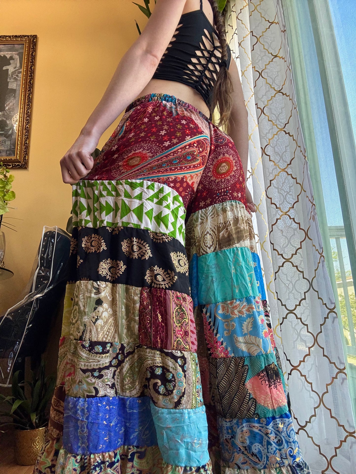 BURGUNDY TONES FUNKY WIDE LEG BOHO PANTS