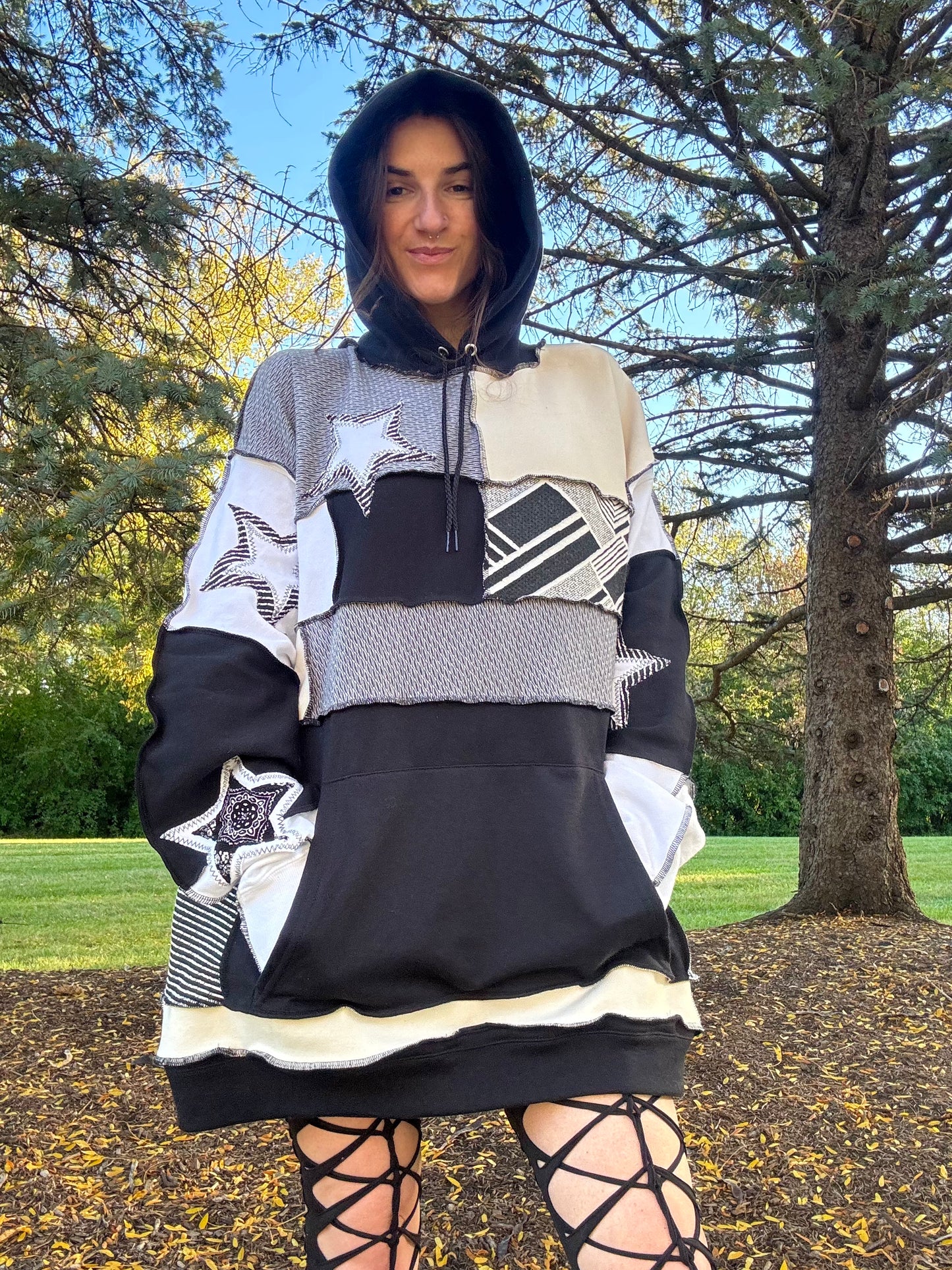 GREYSCALE PATCHWORK HOODIE