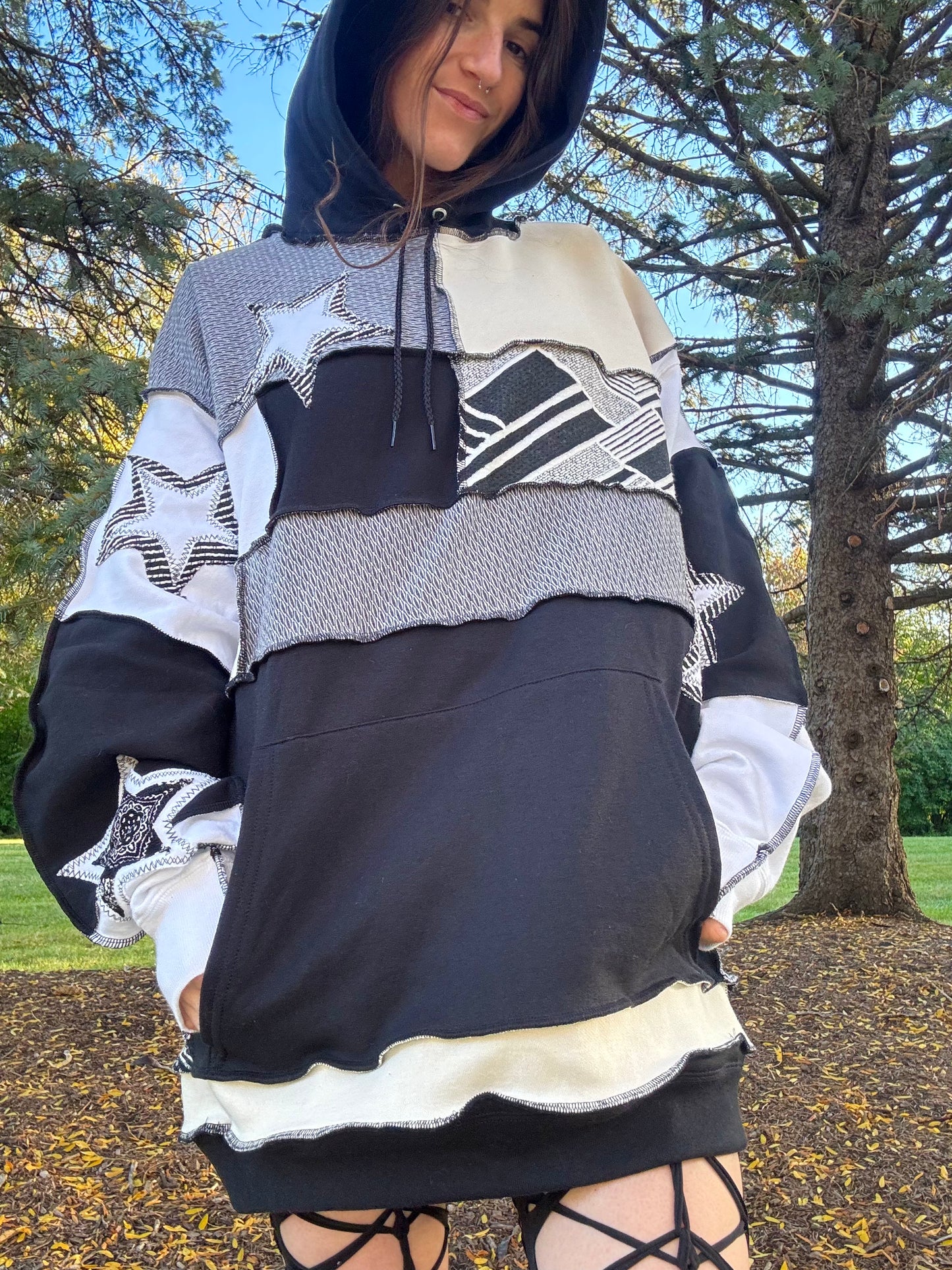 GREYSCALE PATCHWORK HOODIE