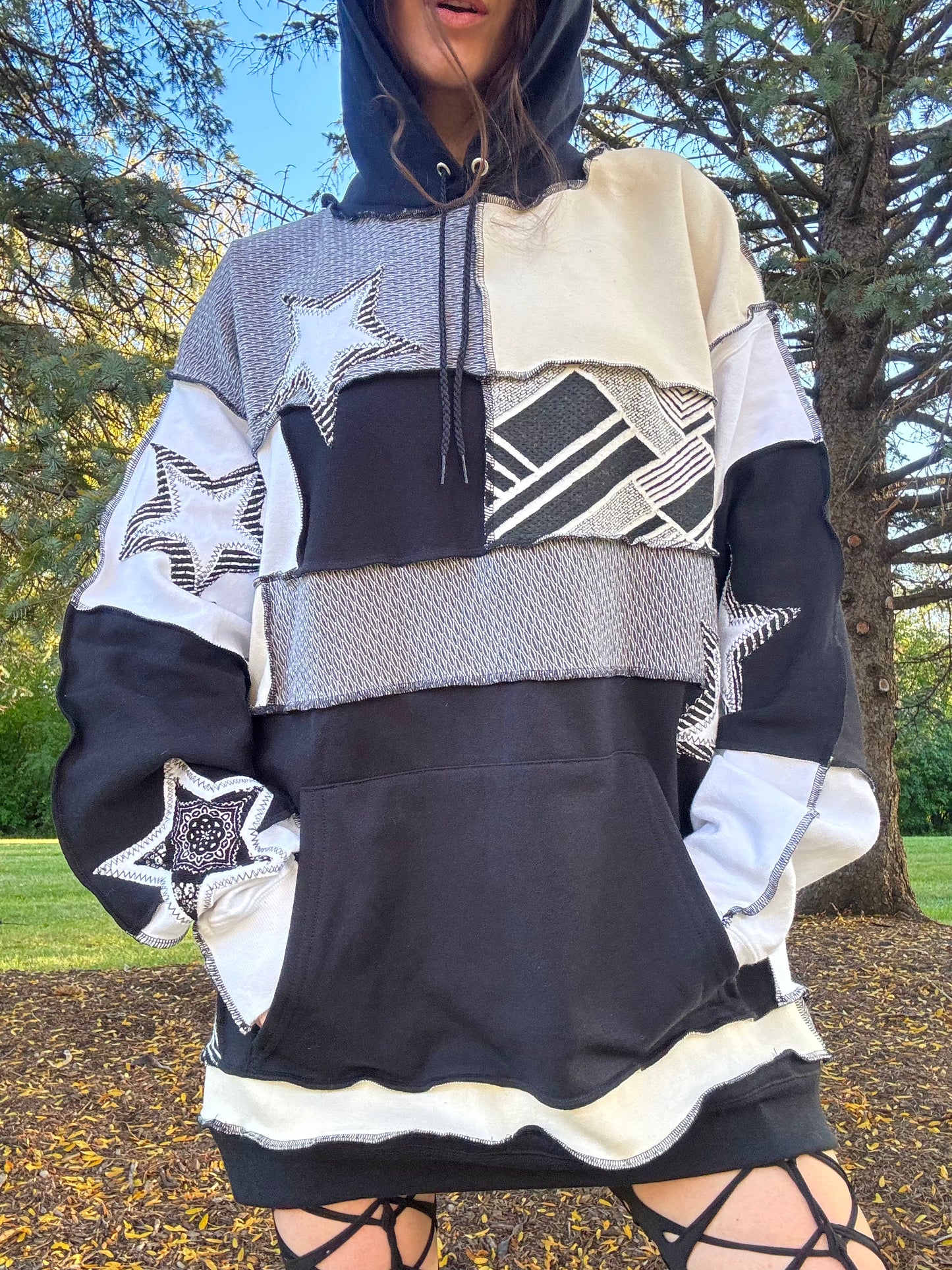 GREYSCALE PATCHWORK HOODIE