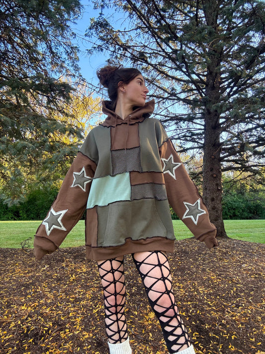 EARTH TONE PATCHWORK HOODIE