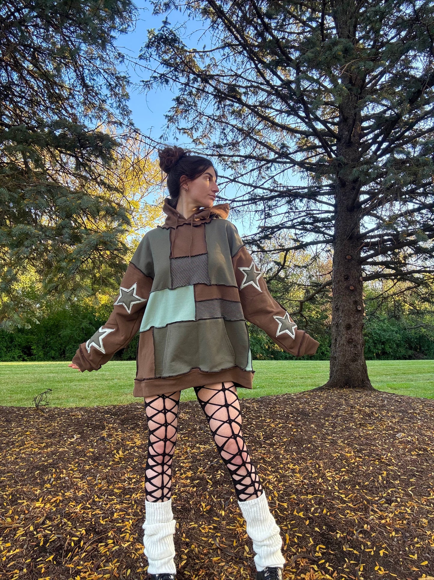 EARTH TONE PATCHWORK HOODIE