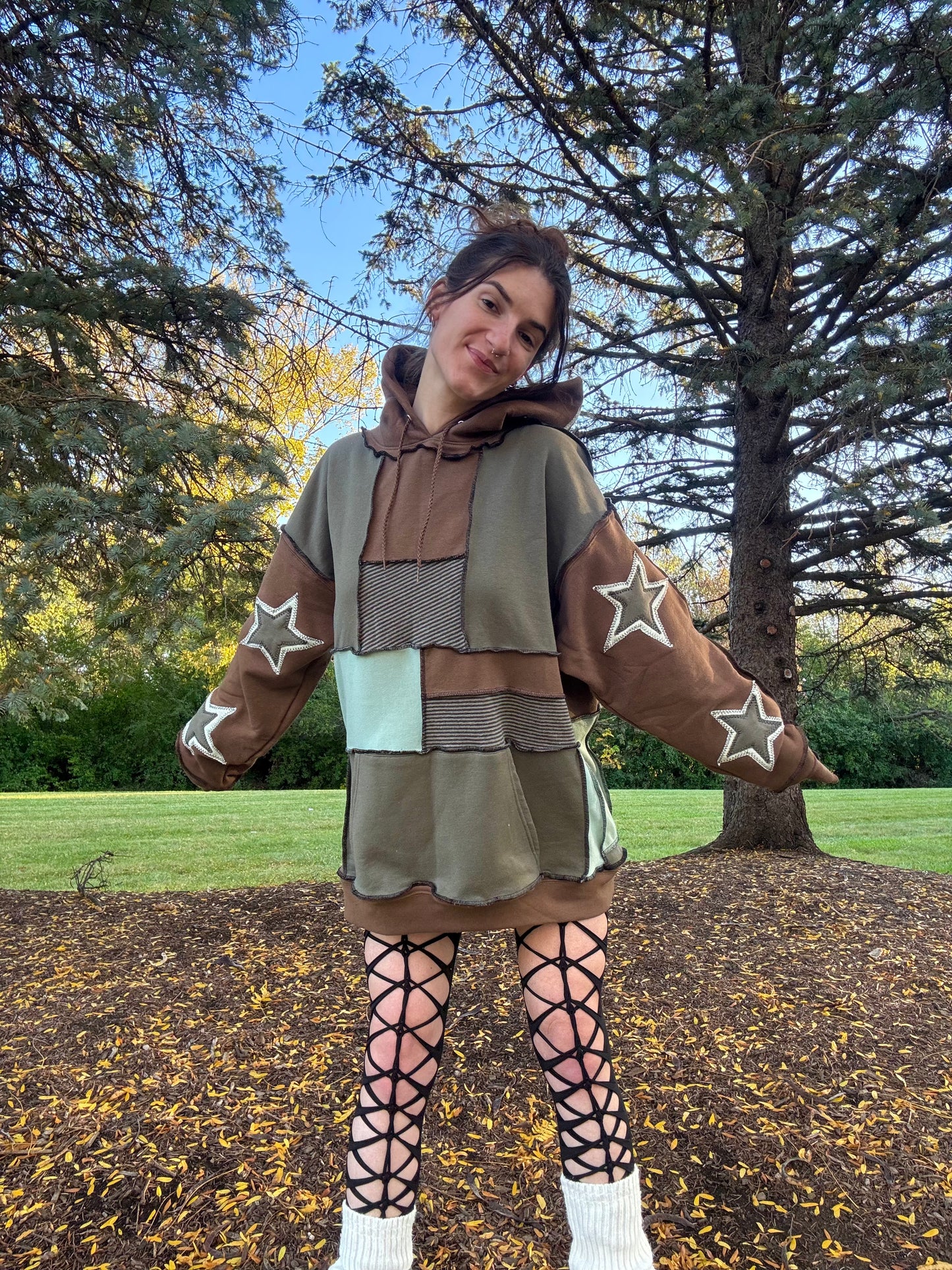 EARTH TONE PATCHWORK HOODIE