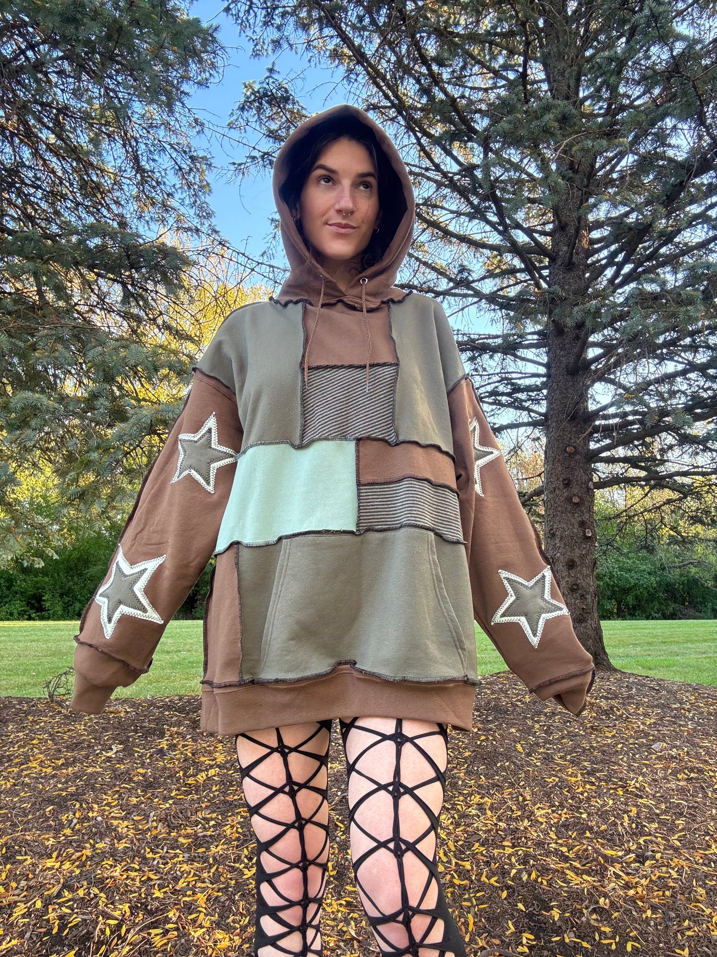 EARTH TONE PATCHWORK HOODIE