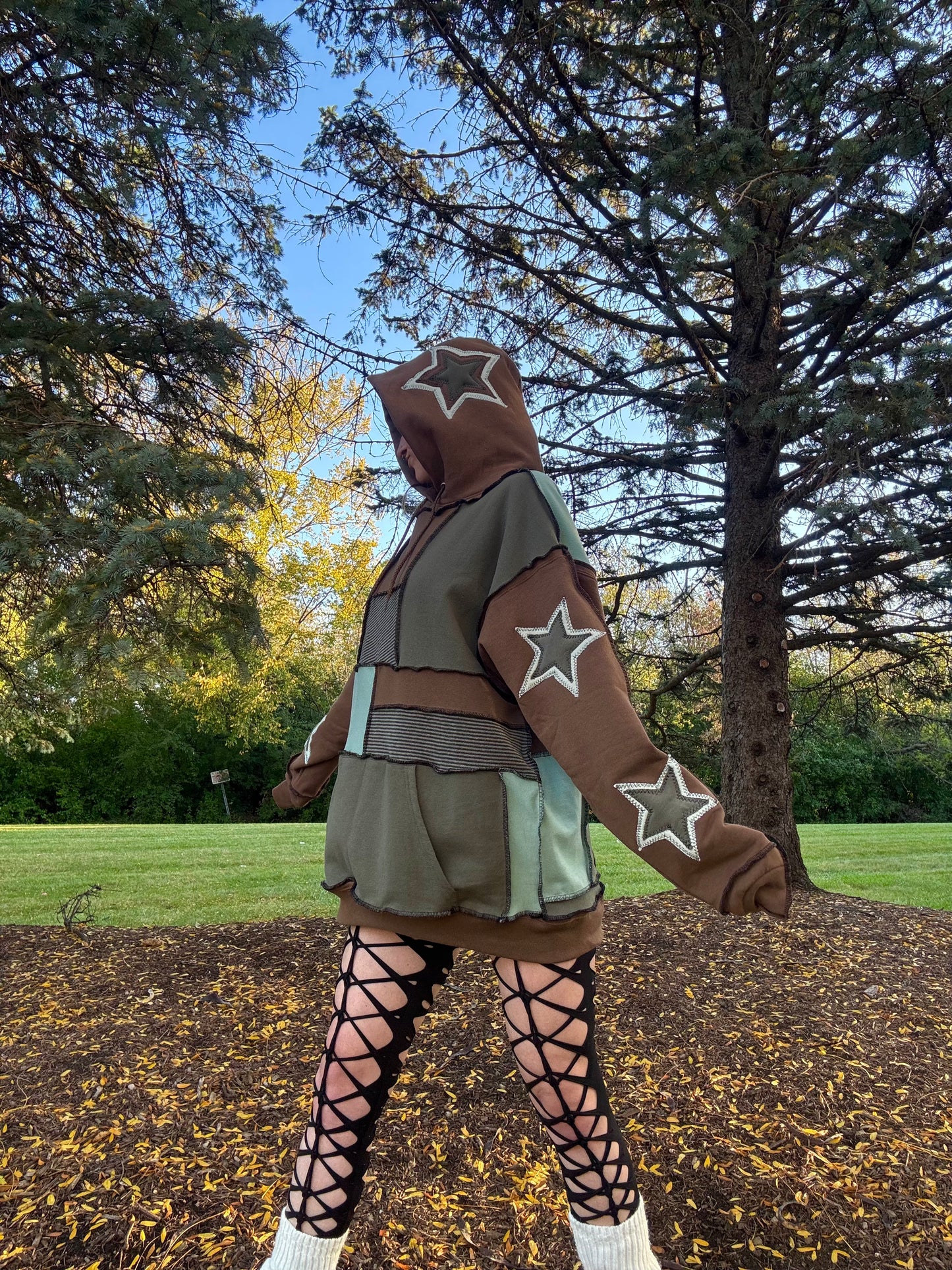 EARTH TONE PATCHWORK HOODIE