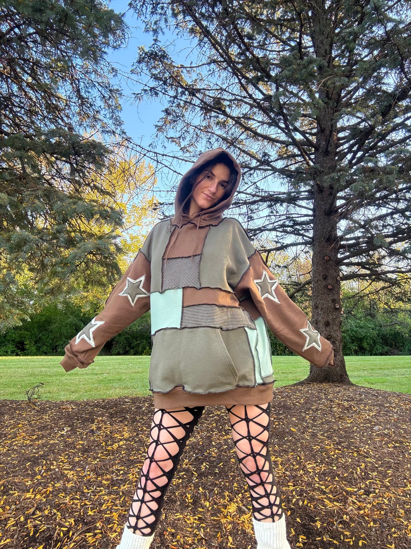 EARTH TONE PATCHWORK HOODIE