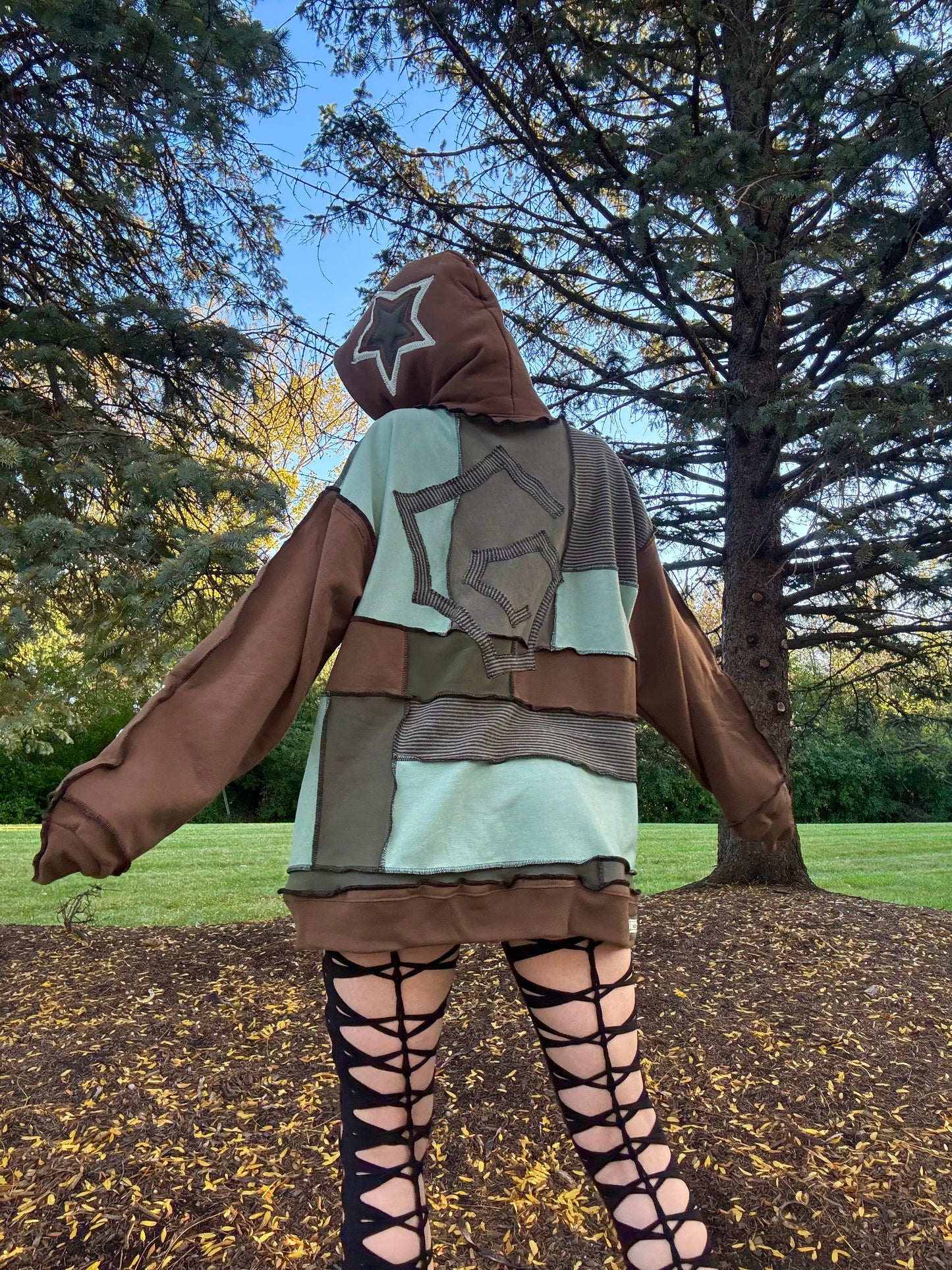 EARTH TONE PATCHWORK HOODIE