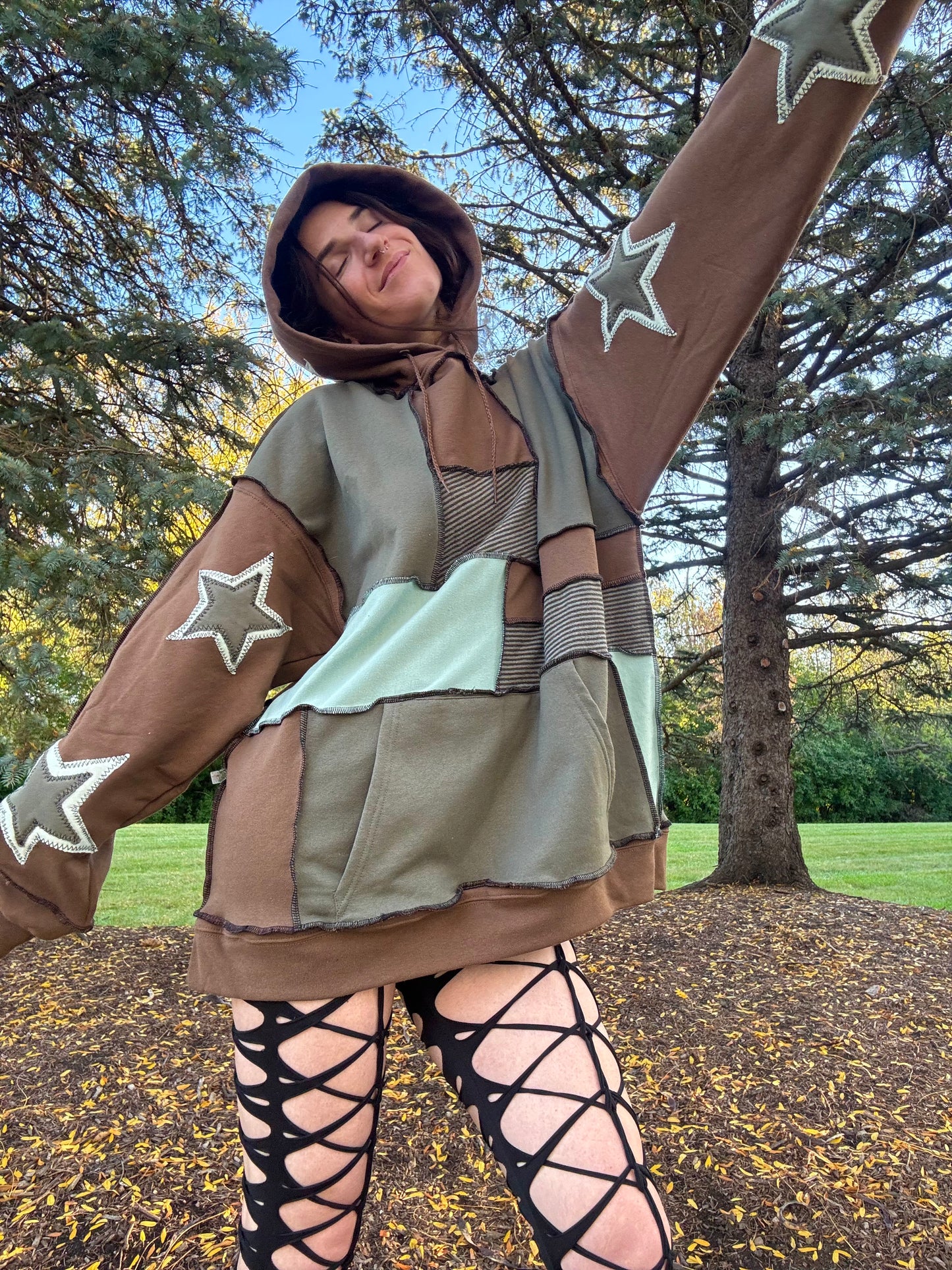 EARTH TONE PATCHWORK HOODIE